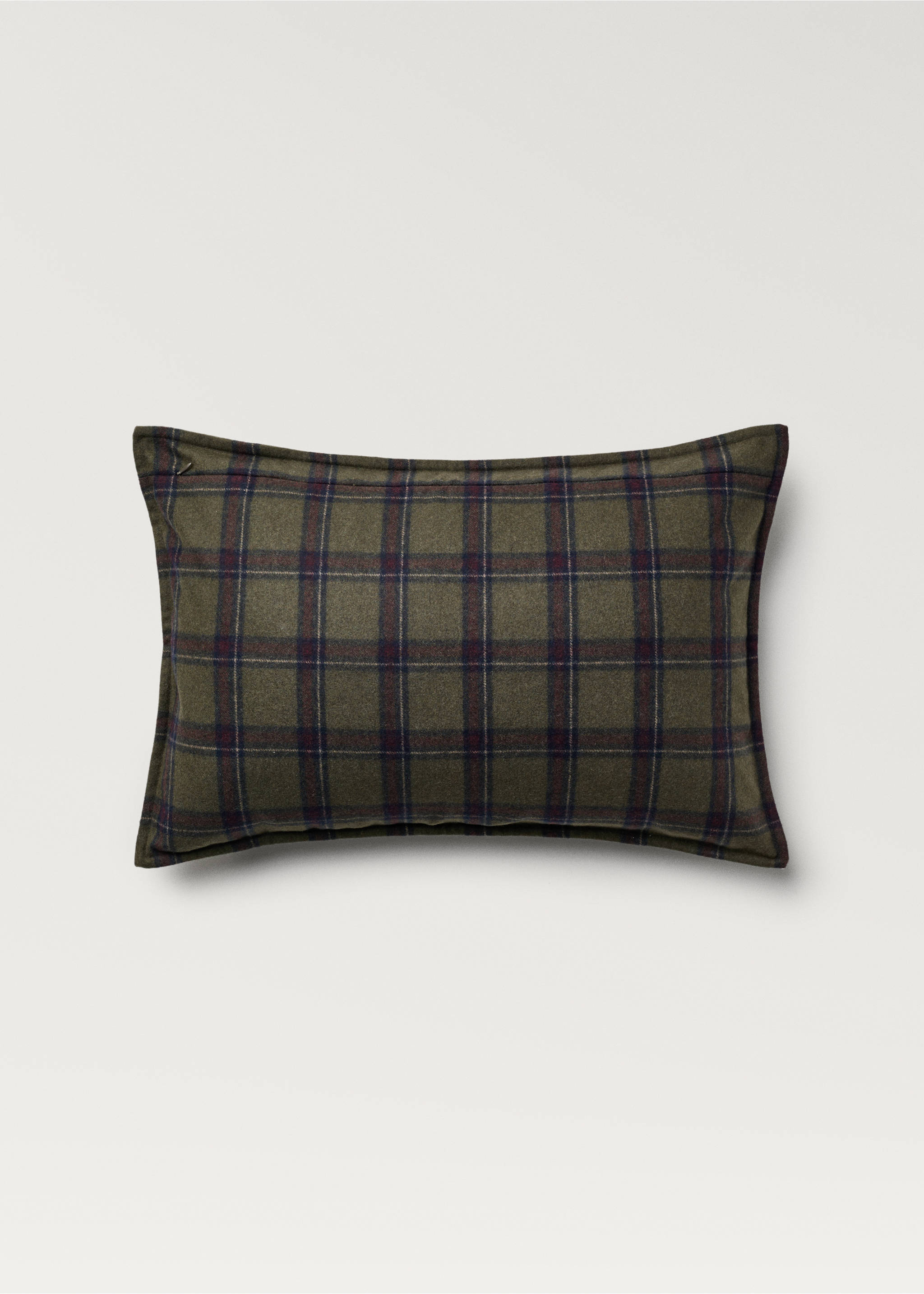 Check wool cushion cover - Details of the article 1, Green. Ref: 77089230-00.