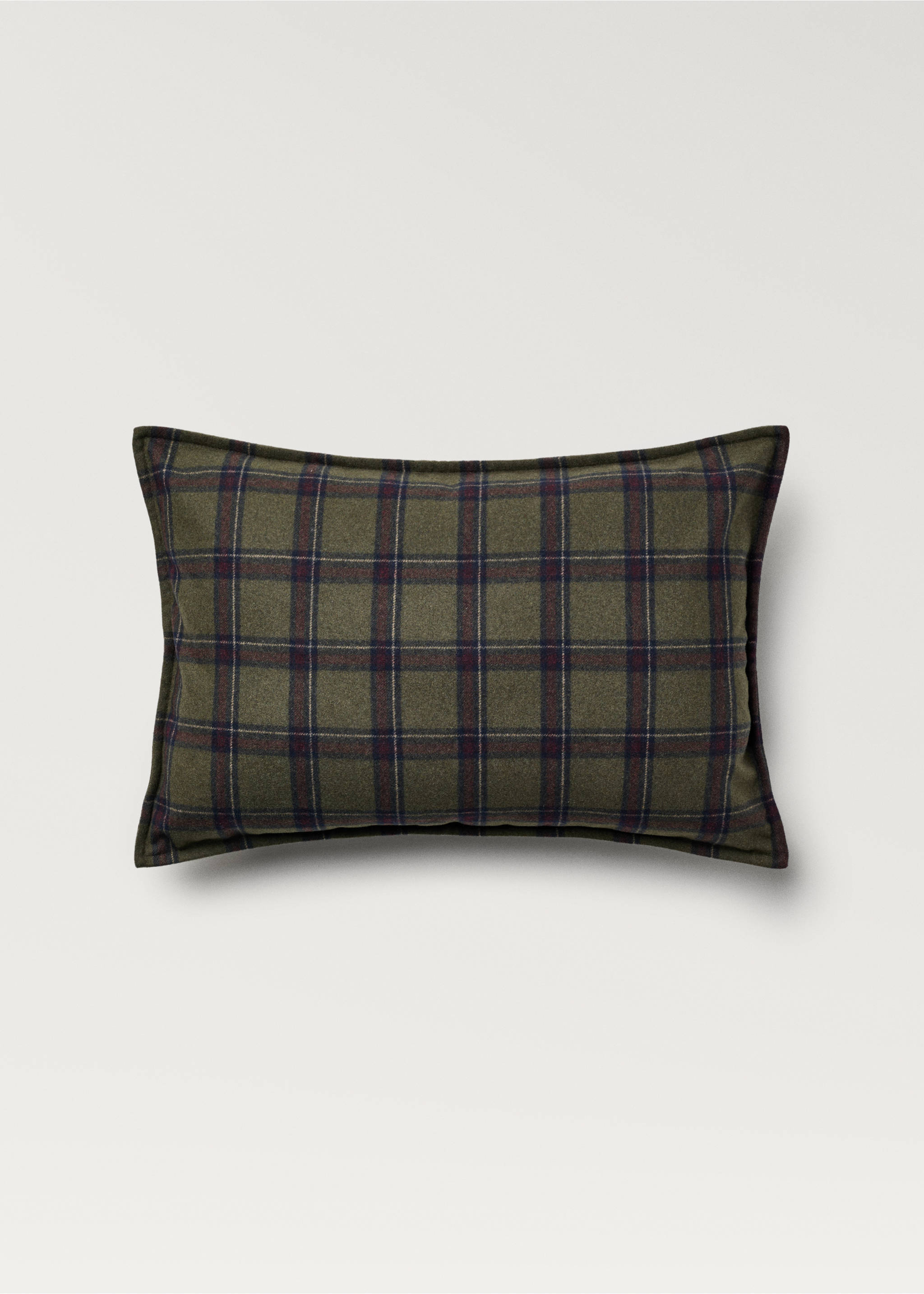 Check wool cushion cover - Article without model, Green. Ref: 77089230-00.