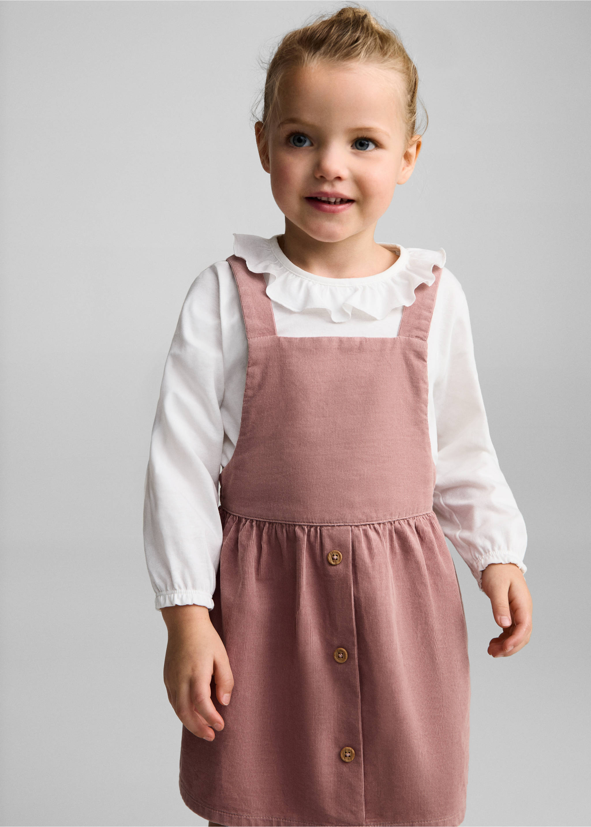 Buttoned micro-corduroy pinafore dress - Medium plane, Pink. Ref: 77089234-00.