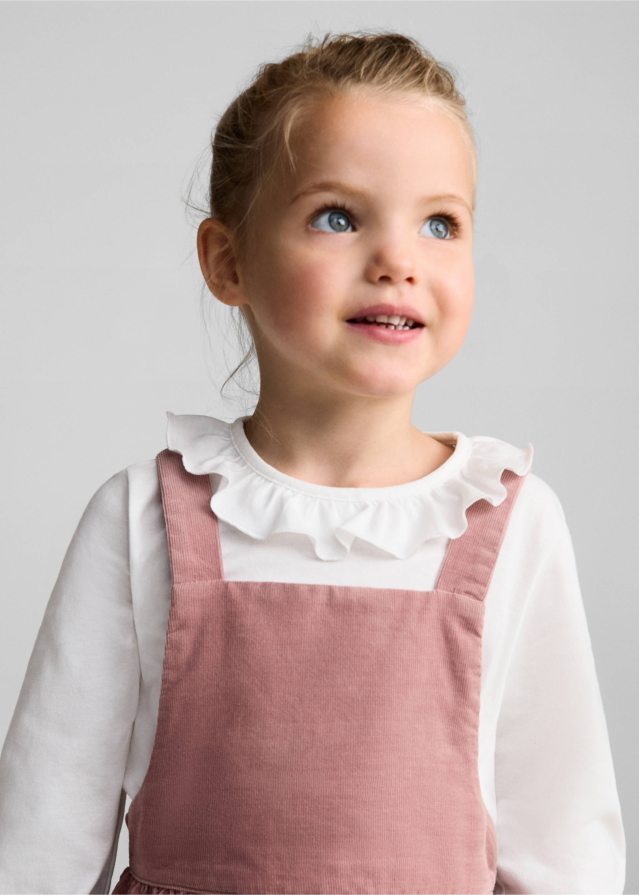 Buttoned micro-corduroy pinafore dress - Details of the article 1, Pink. Ref: 77089234-00.