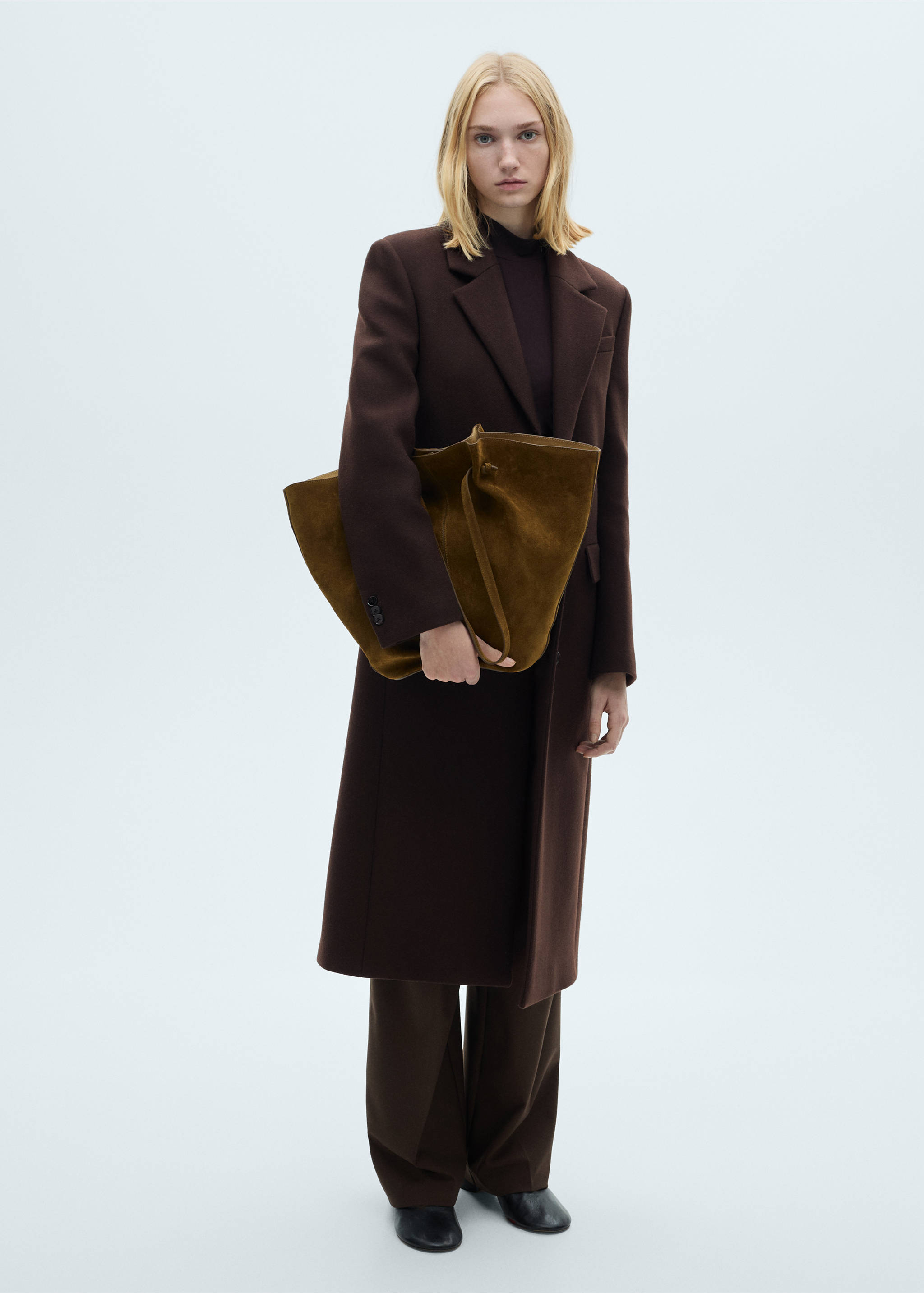 Long structured wool coat - General plane, Brown. Ref: 77089244-00.