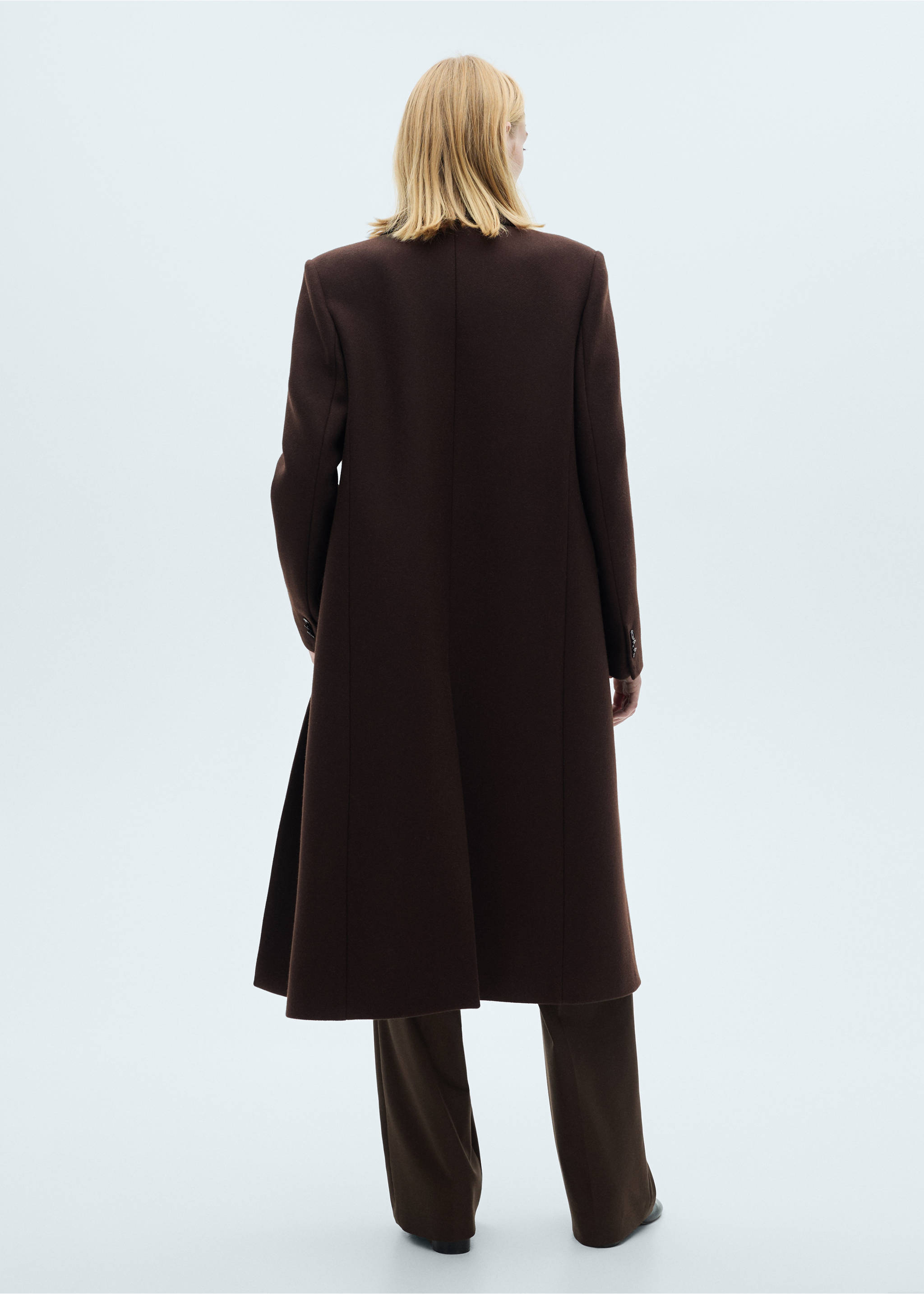 Long structured wool coat - Reverse of the article, Brown. Ref: 77089244-00.