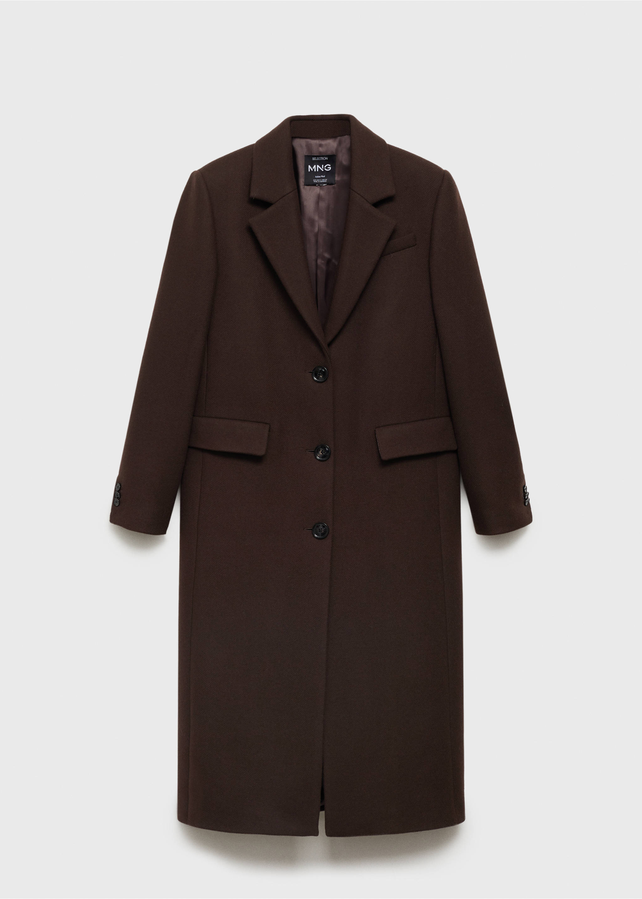 Long structured wool coat - Article without model, Brown. Ref: 77089244-00.