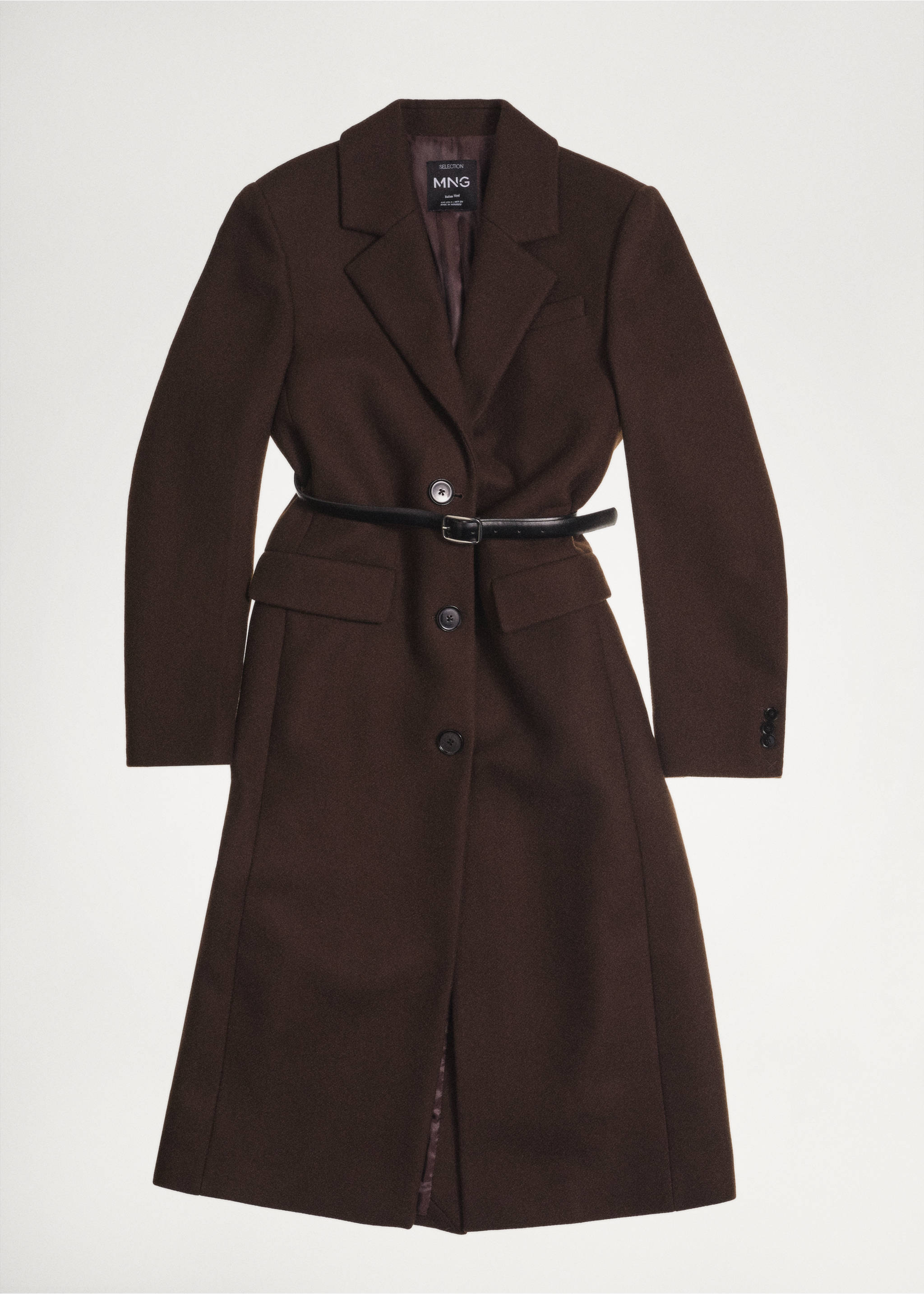Long structured wool coat - Details of the article 5, Brown. Ref: 77089244-00.