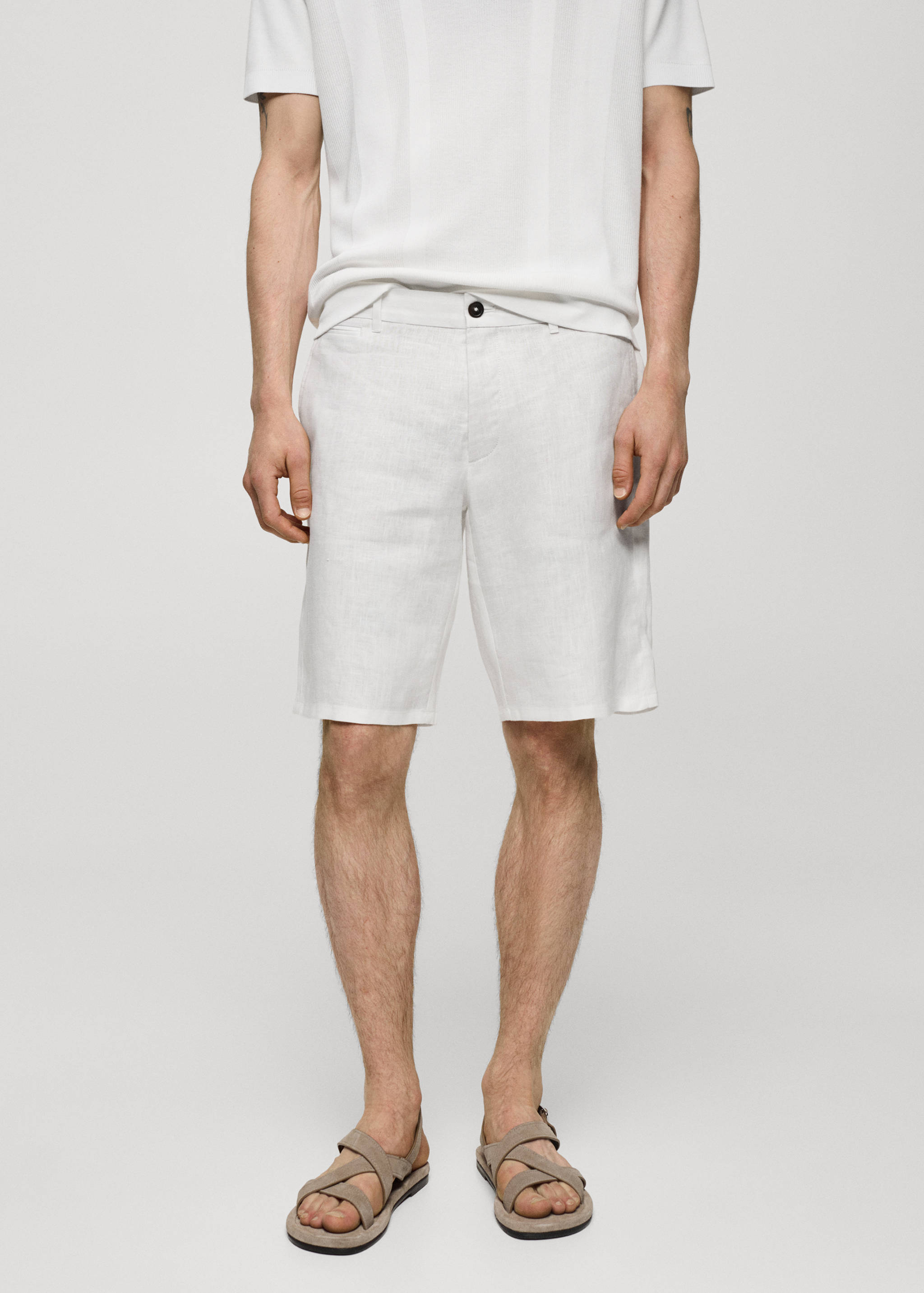 Slim-Fit-Bermudashorts aus 100 % Leinen - Mittlere Ansicht