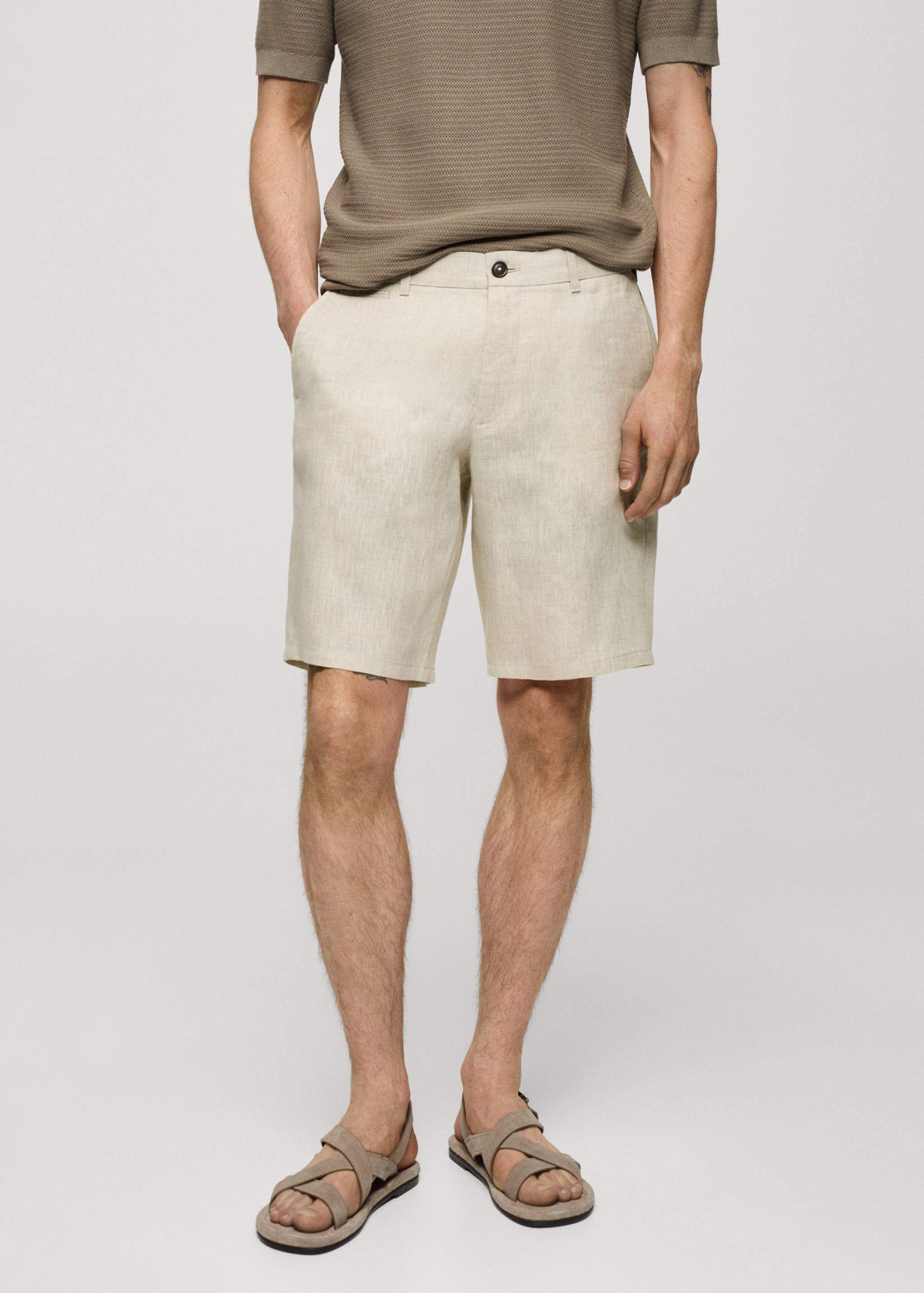 Slim-Fit-Bermudashorts aus 100 % Leinen - Mittlere Ansicht