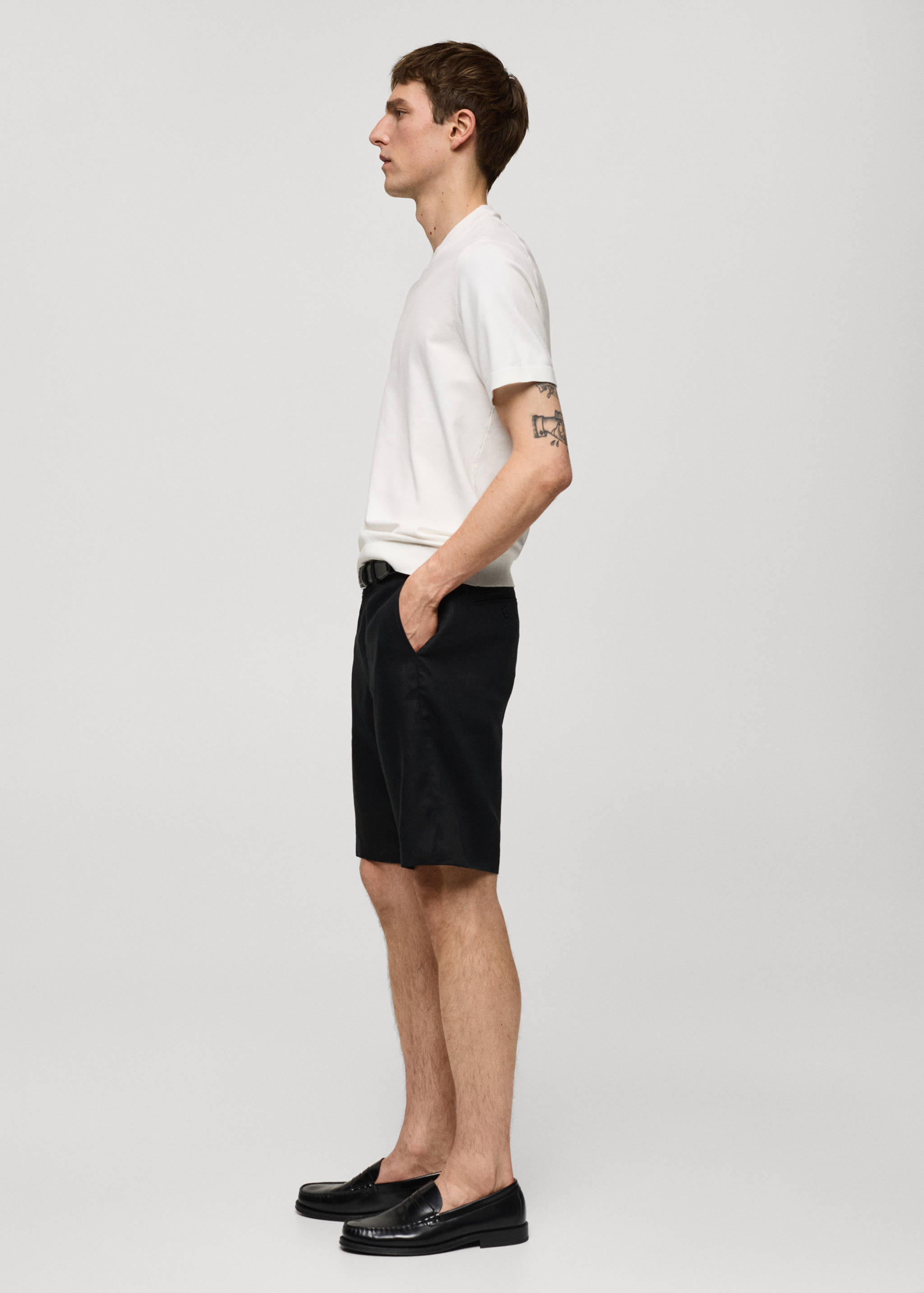 Slim-fit 100% linen bermuda shorts - Details of the article 2