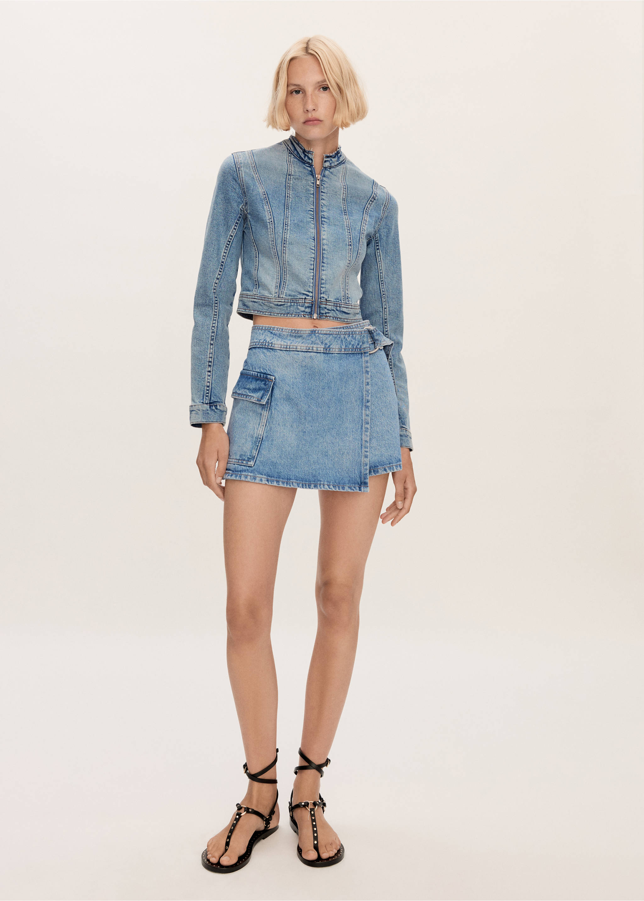 Jupe short en jean - Plan général, Bleu moyen. Ref: 77090345-00.