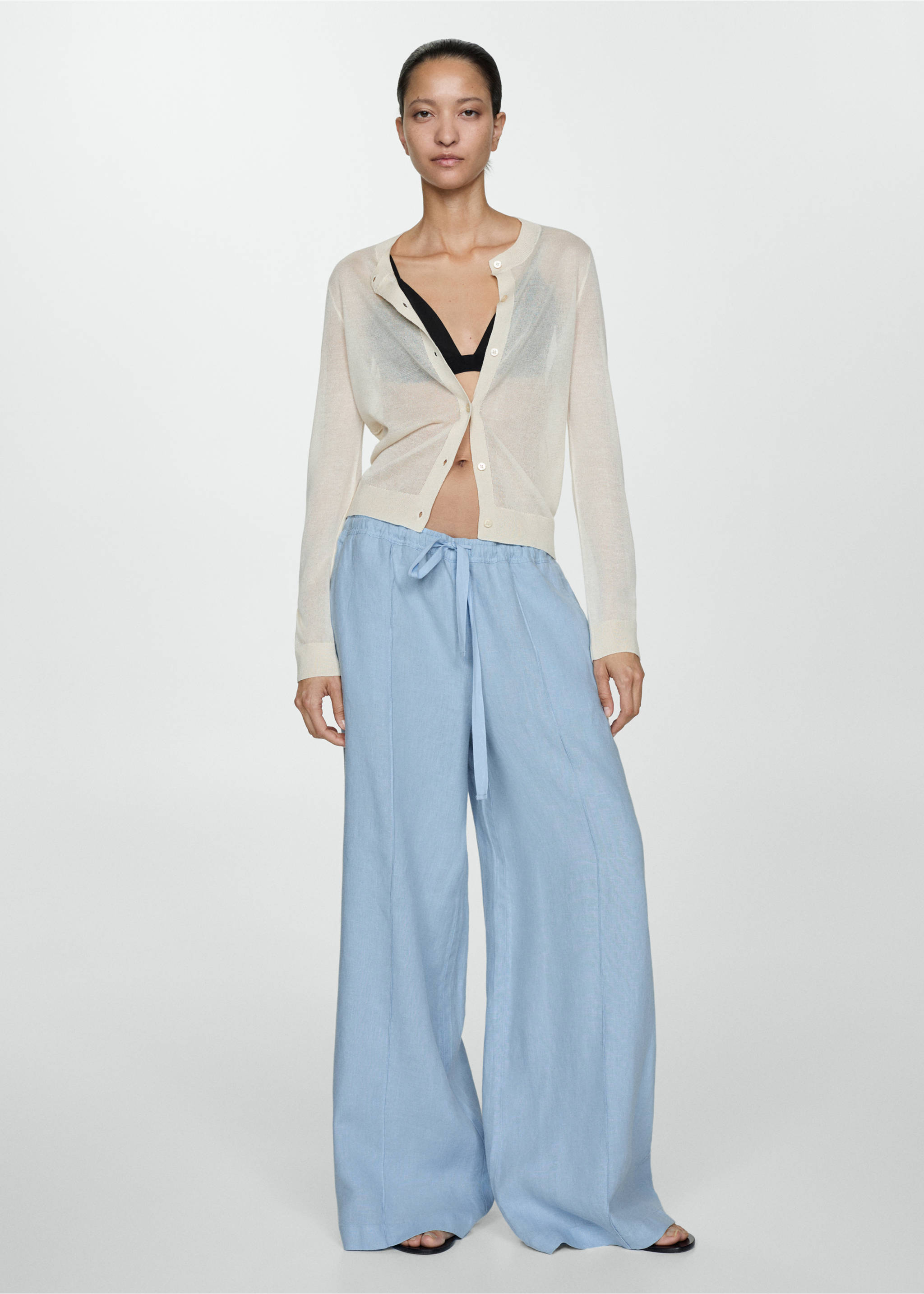 Wide leg linen trousers - General plane, Sky Blue. Ref: 77090346-00.