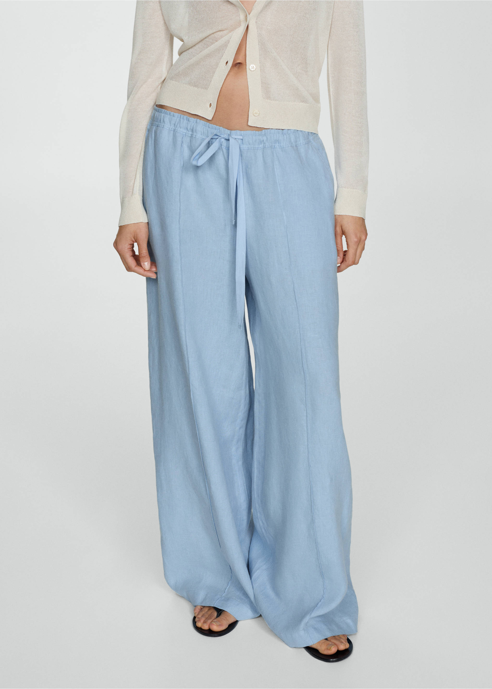 Wide leg linen trousers - Medium plane, Sky Blue. Ref: 77090346-00.