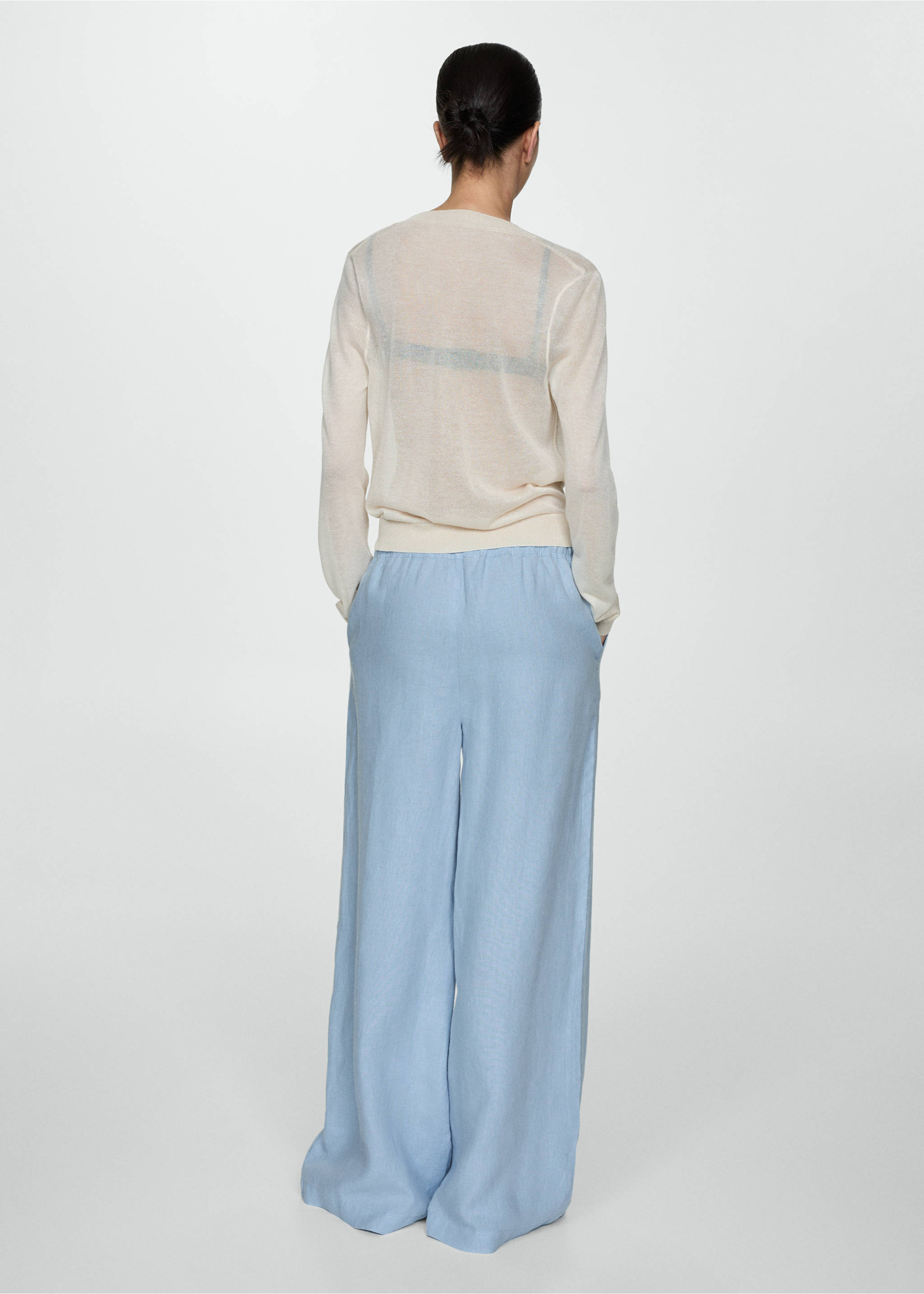 Wide leg linen trousers - Reverse of the article, Sky Blue. Ref: 77090346-00.