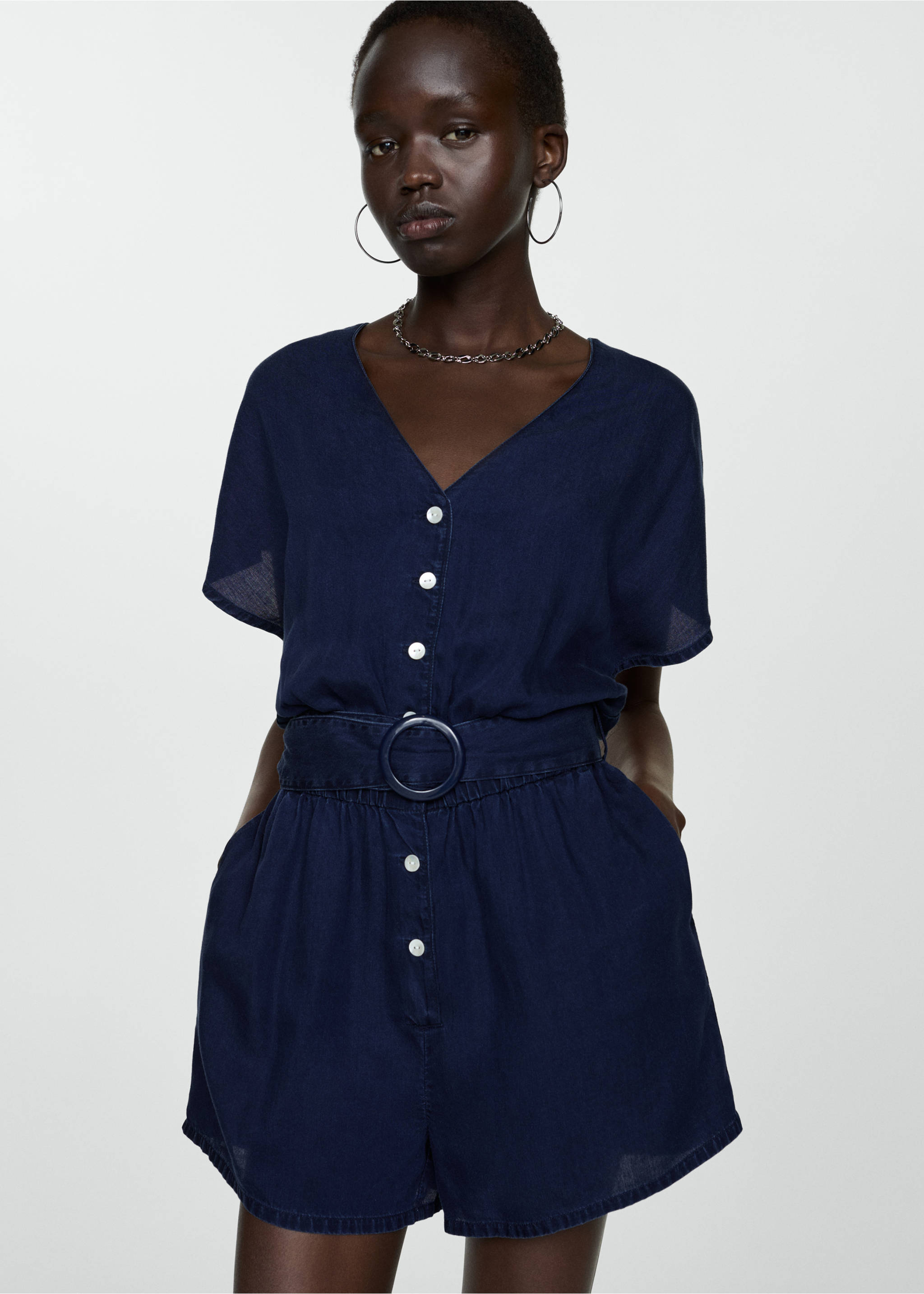 Belt short jumpsuit - Medium plane, Dark Blue. Ref: 77090353-00.