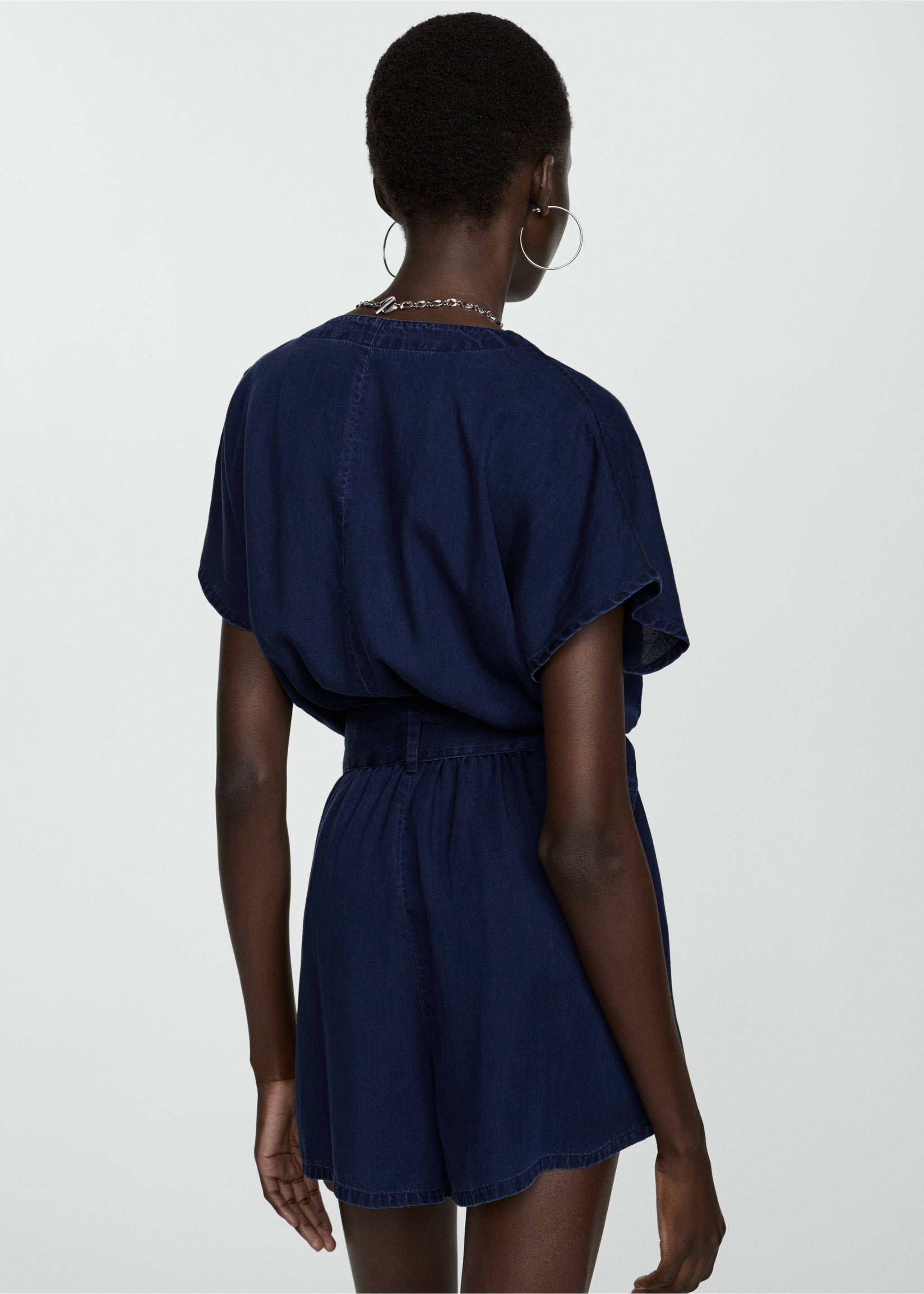 Belt short jumpsuit - Reverse of the article, Dark Blue. Ref: 77090353-00.