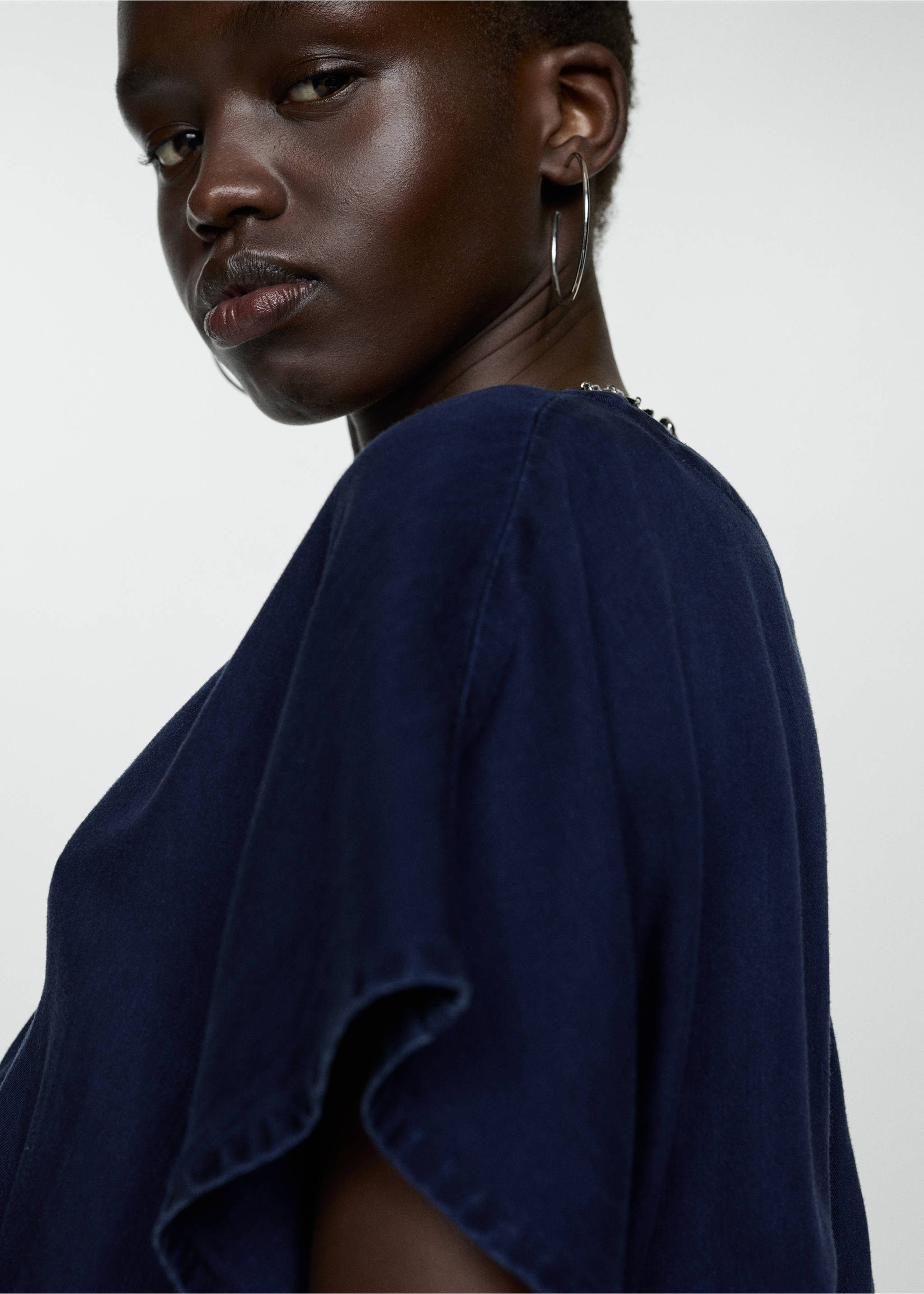 Belt short jumpsuit - Details of the article 1, Dark Blue. Ref: 77090353-00.