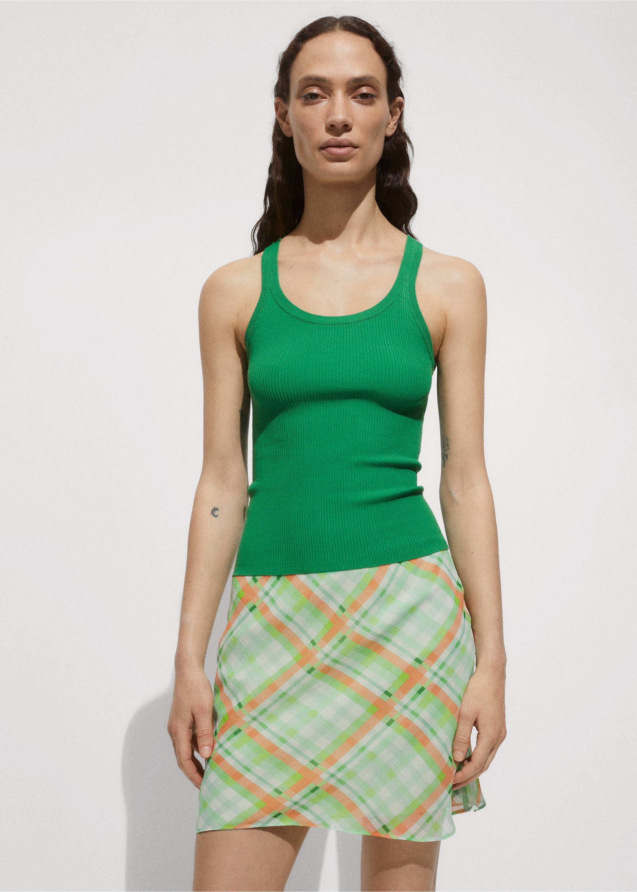 Knit strap top - Medium plane, Green. Ref: 77090361-00.