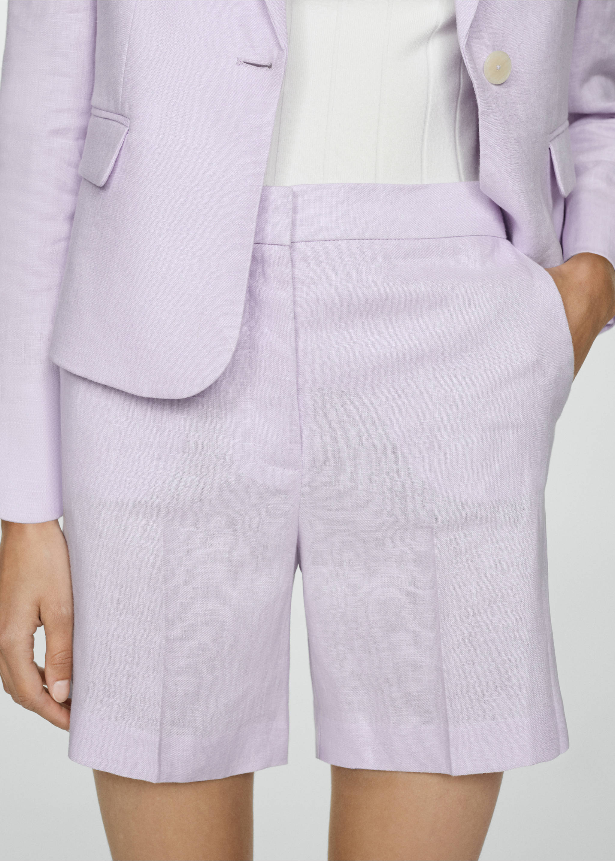 Straight-fit linen shorts - Details of the article 1, Light/Pastel Purple. Ref: 77090369-00.