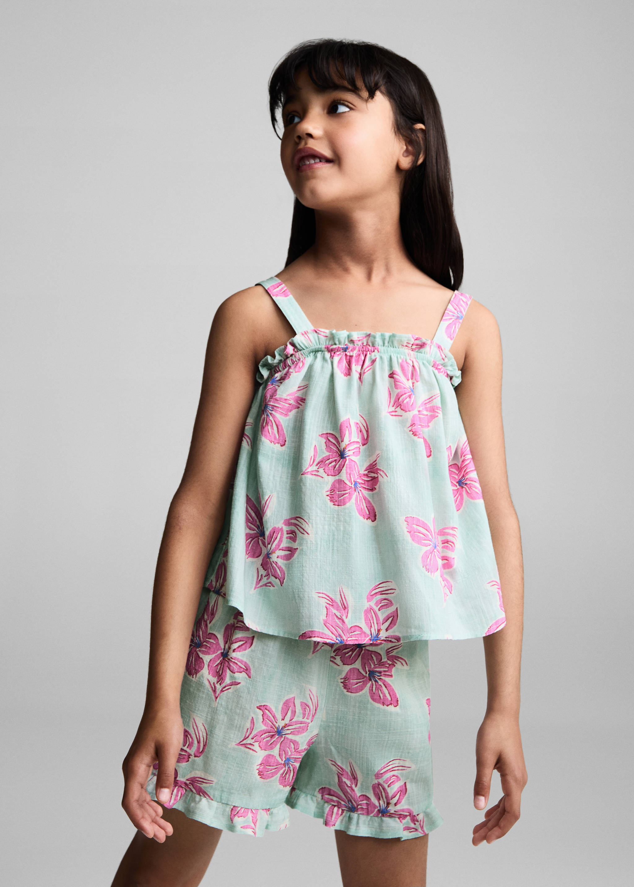 Baumwollshorts mit Blumenmuster - Mittlere Ansicht