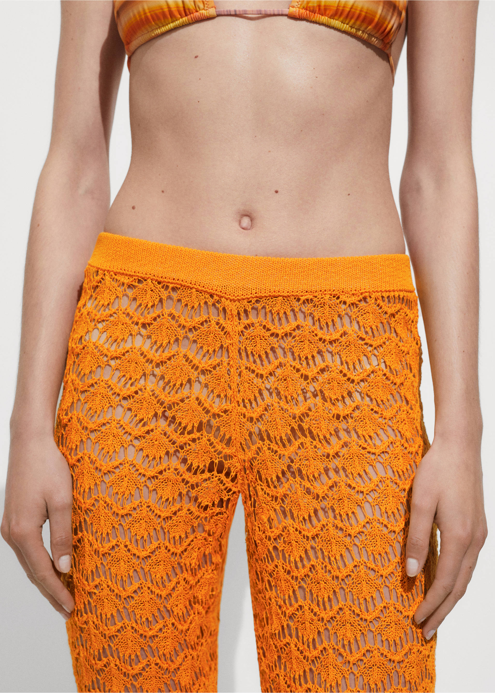 Pantaloni crochet flare - Piano medio, Arancione. Ref: 77090378-00.