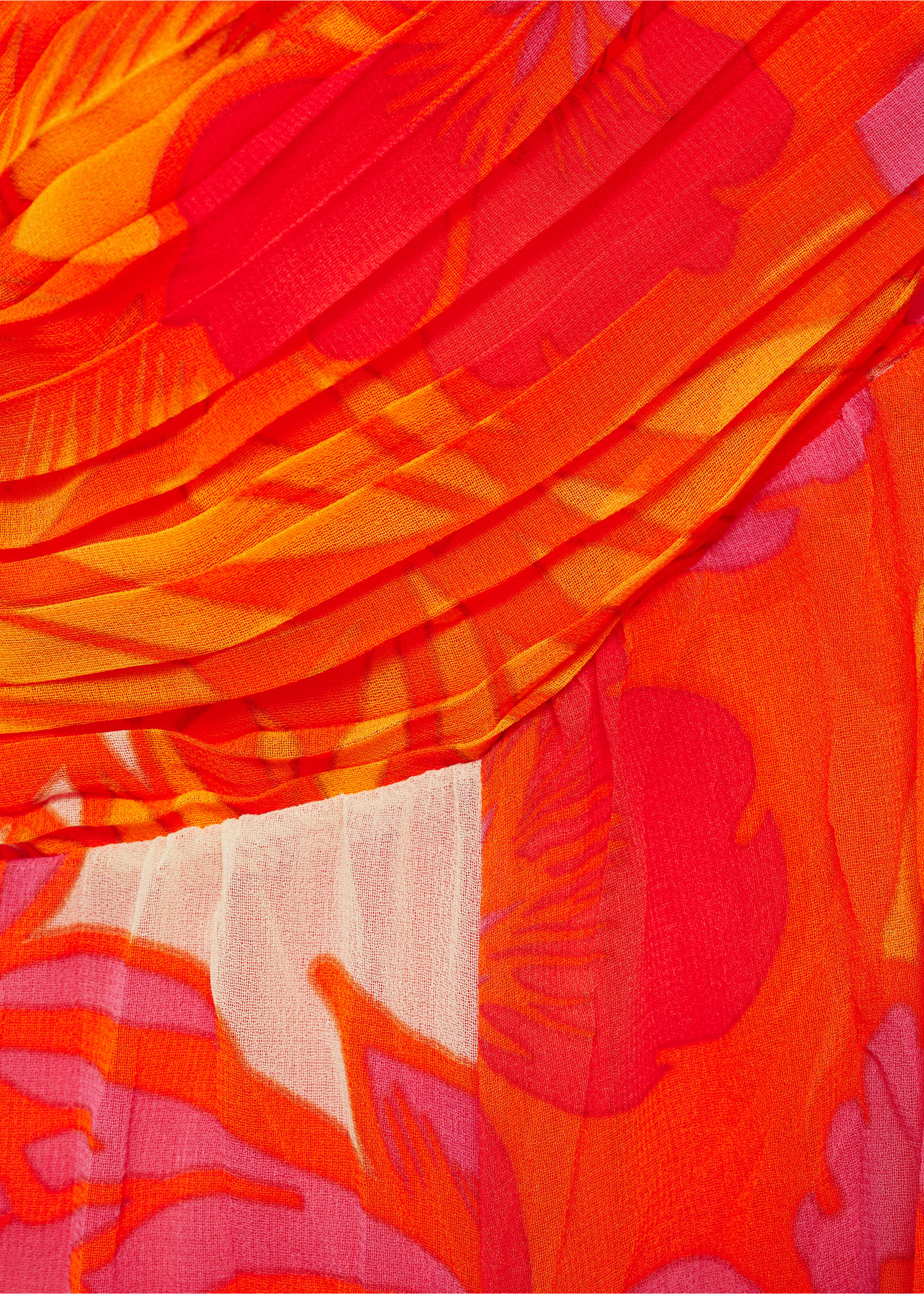 Gemustertes Kleid mit drapiertem Detail - Detail des Artikels 8, Orange. Ref: 77090383-00.