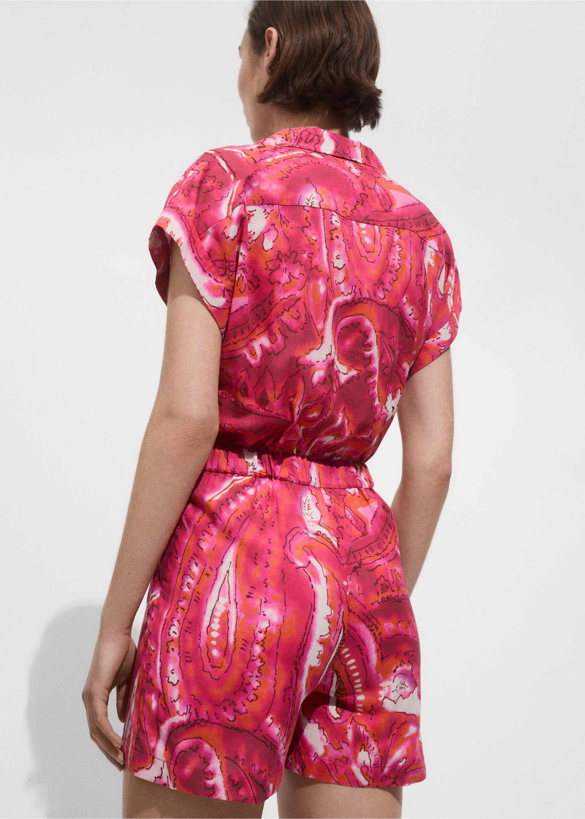 Printed shirt jumpsuit - Reverse of the article, Fuchsia. Ref: 77090384-00.