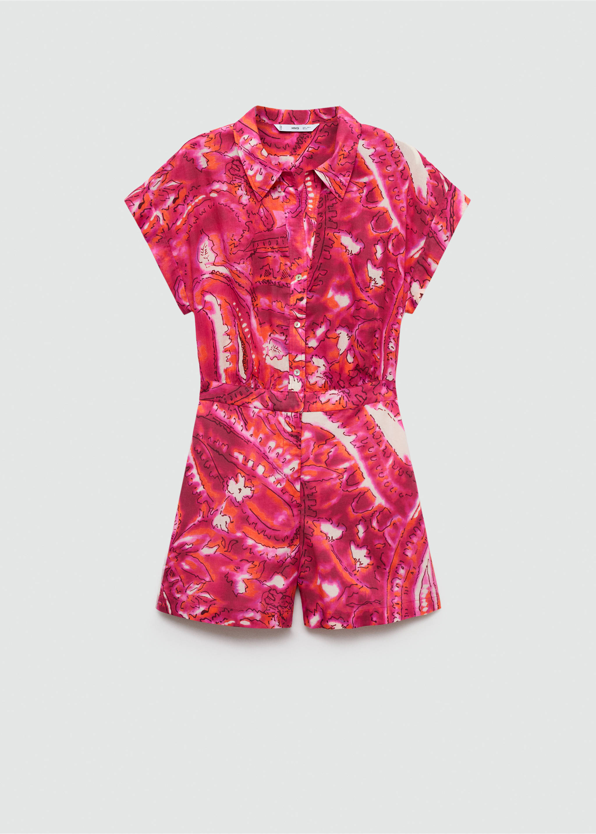 Printed shirt jumpsuit - Article without model, Fuchsia. Ref: 77090384-00.