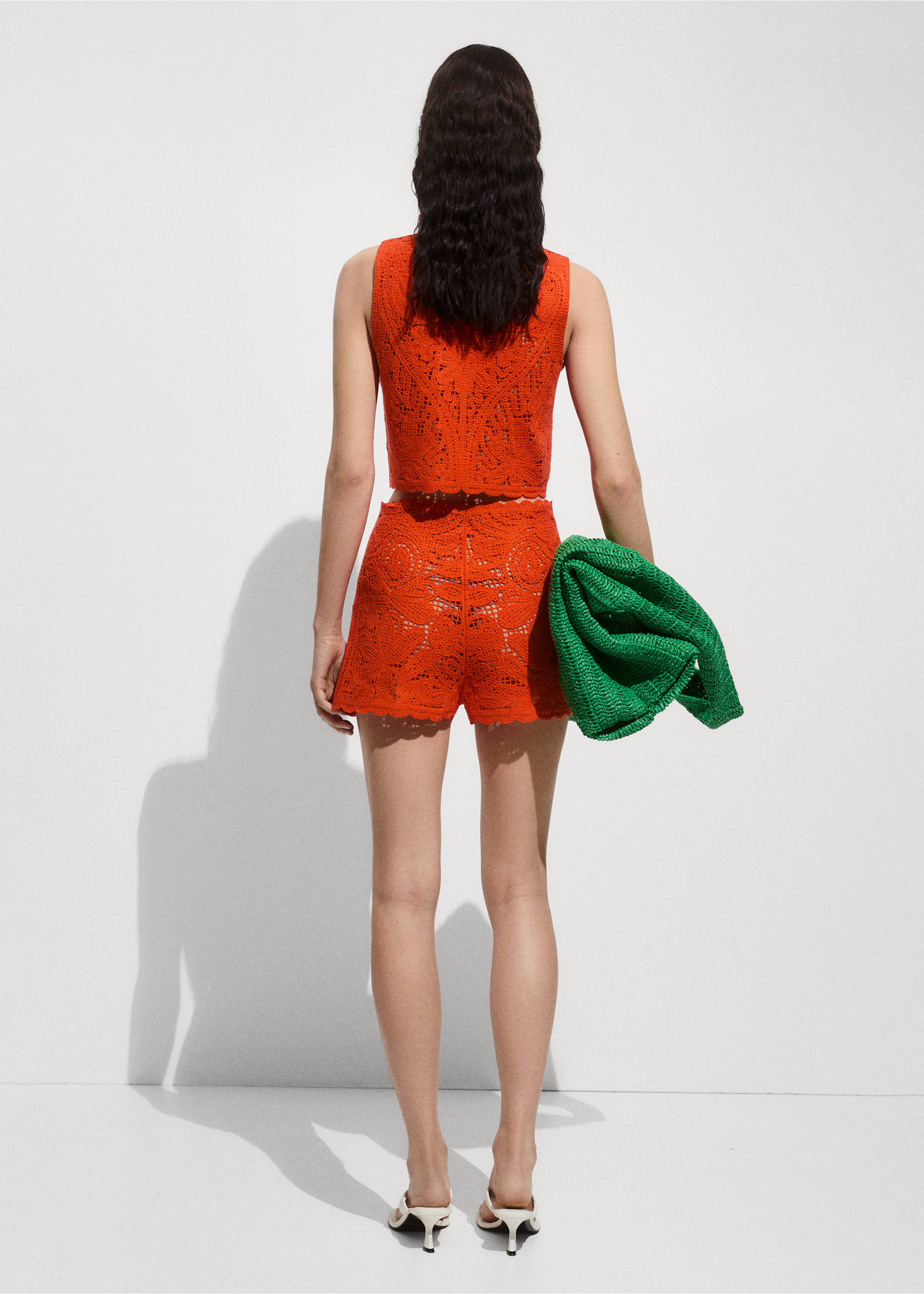 Heklane kratke hlače s cvjetovima - Stražnji dio artikla, Narančasta. Ref: 77090385-00.