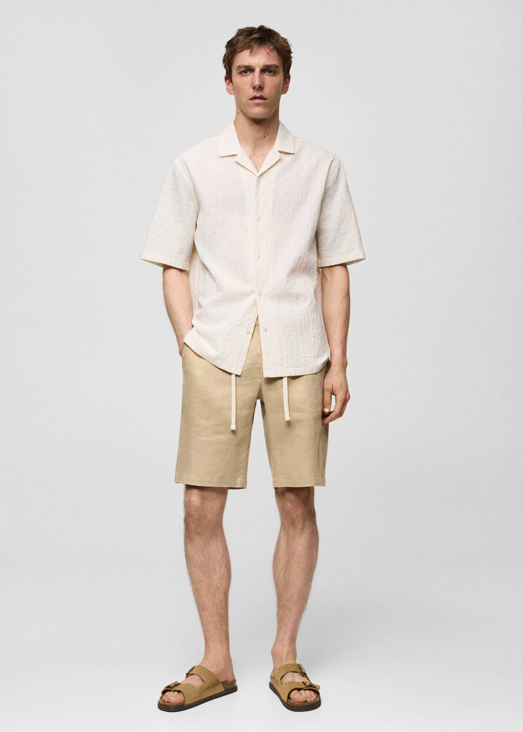 100% linen bermuda shorts with drawstring - General plane