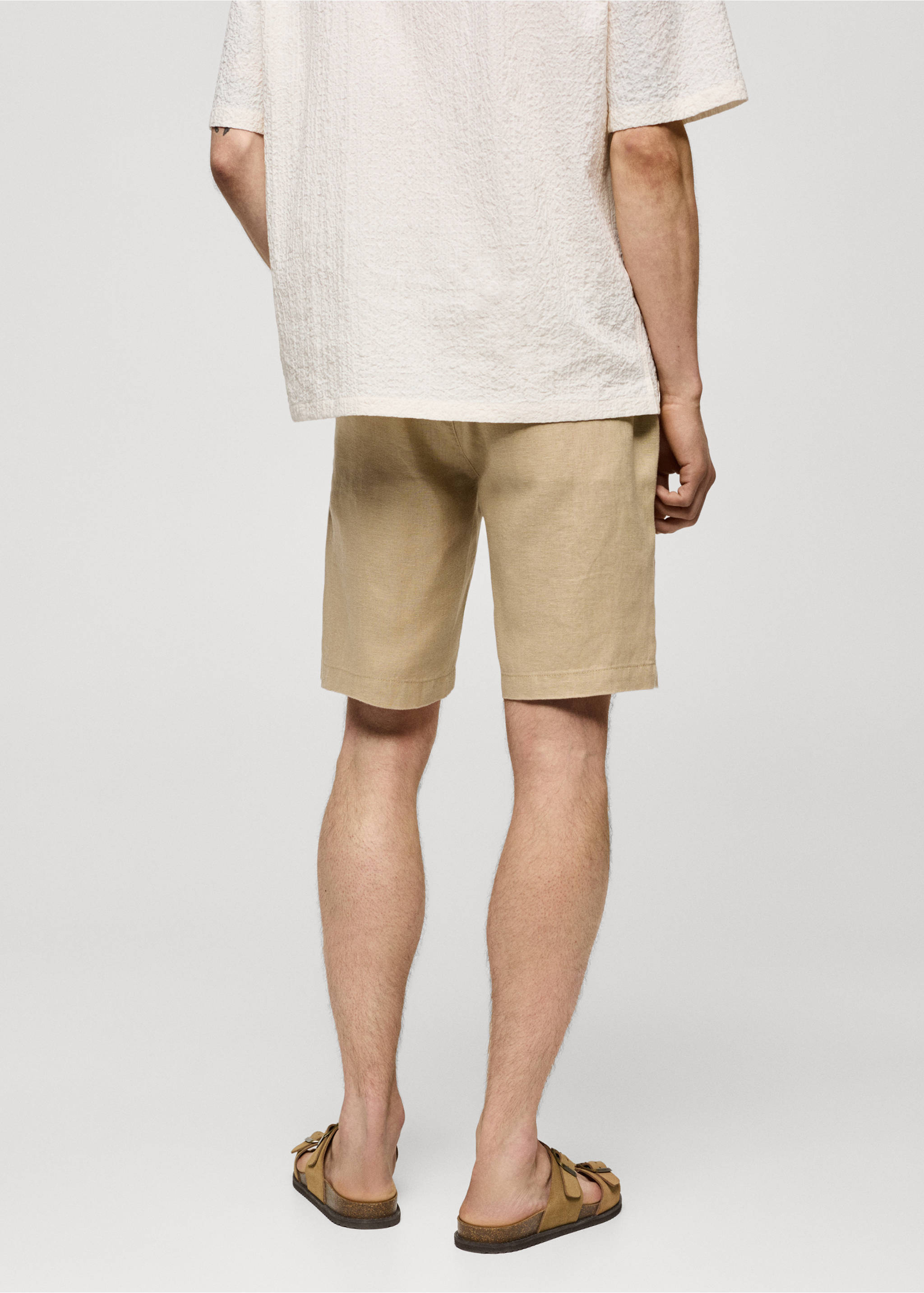 100% linen bermuda shorts with drawstring - Reverse of the article, Beige. Ref: 77090561-00.