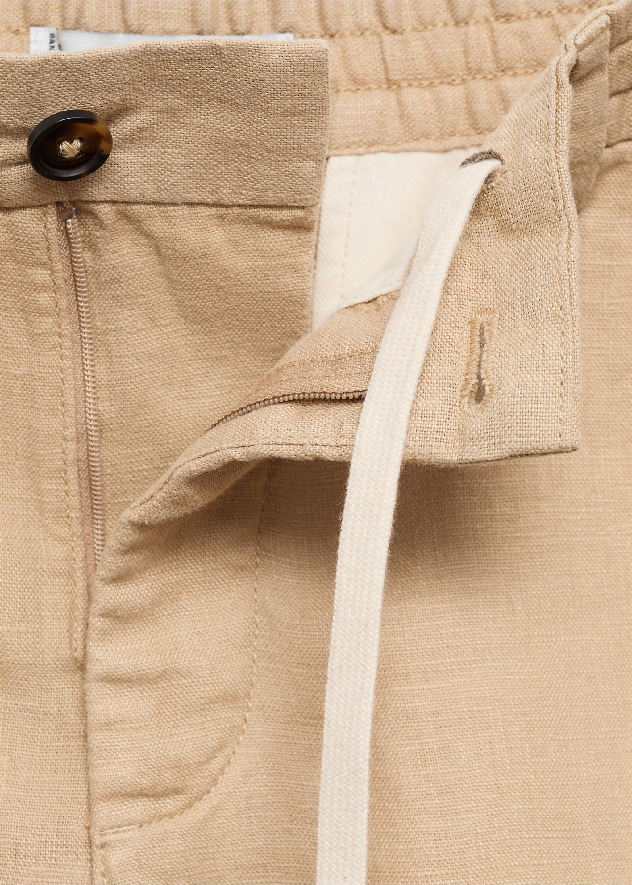 100% linen bermuda shorts with drawstring - Details of the article 8, Beige. Ref: 77090561-00.
