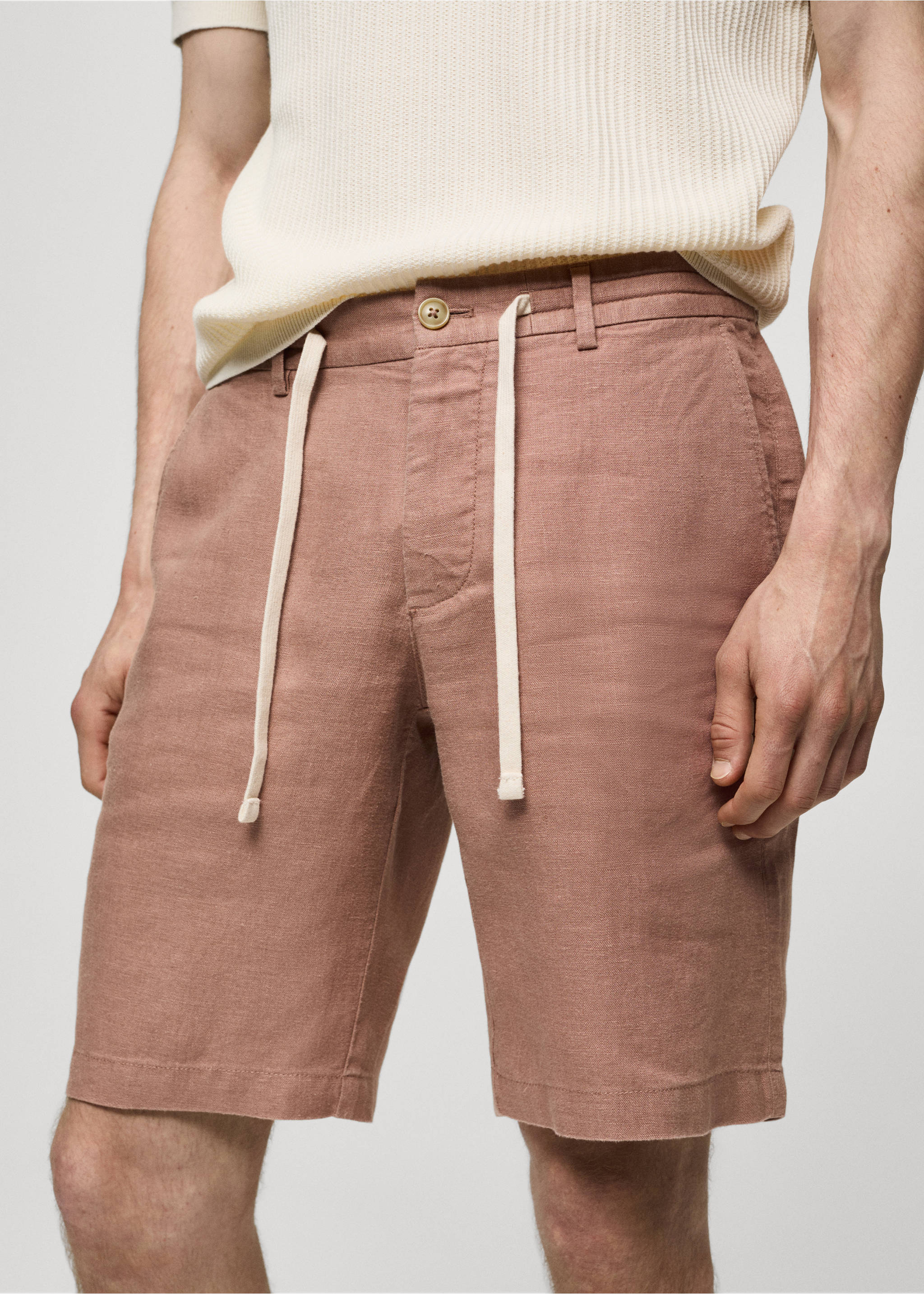 100% linen bermuda shorts with drawstring - Details of the article 1, Salmon. Ref: 77090561-00.