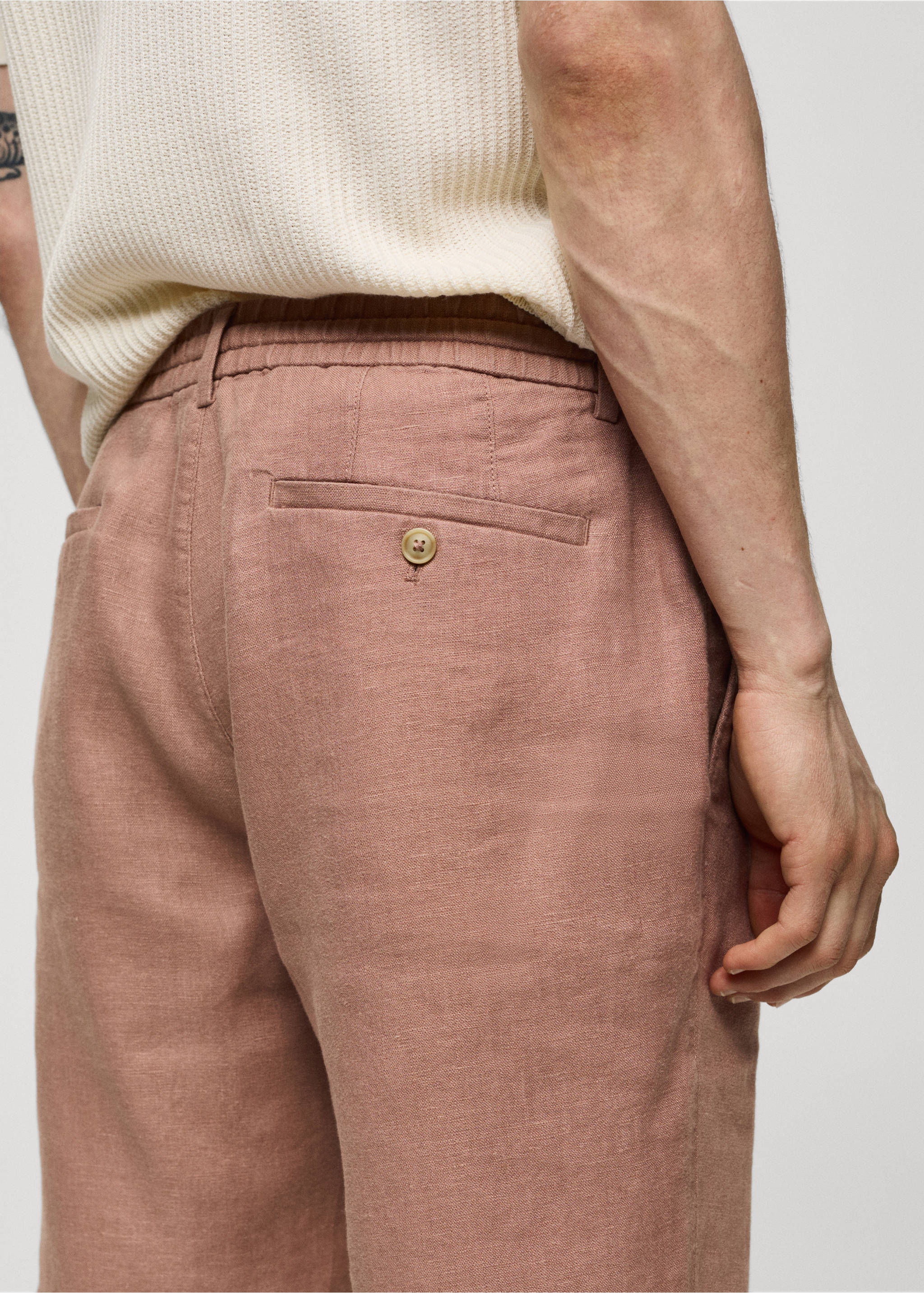 100% linen bermuda shorts with drawstring - Details of the article 2, Salmon. Ref: 77090561-00.