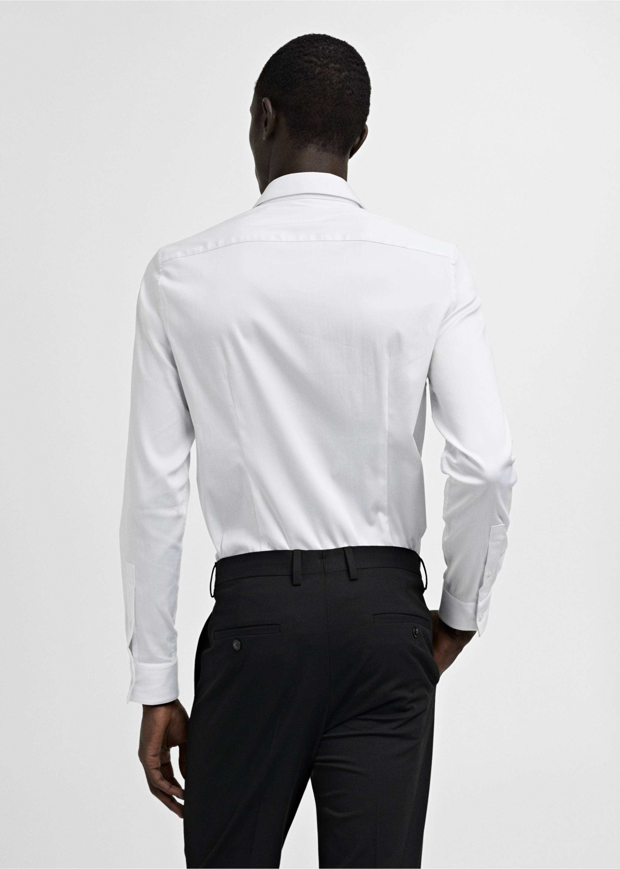 Camisa traje super slim fit popelín - Reverso del artículo, Blanco. Ref: 77090568-00.