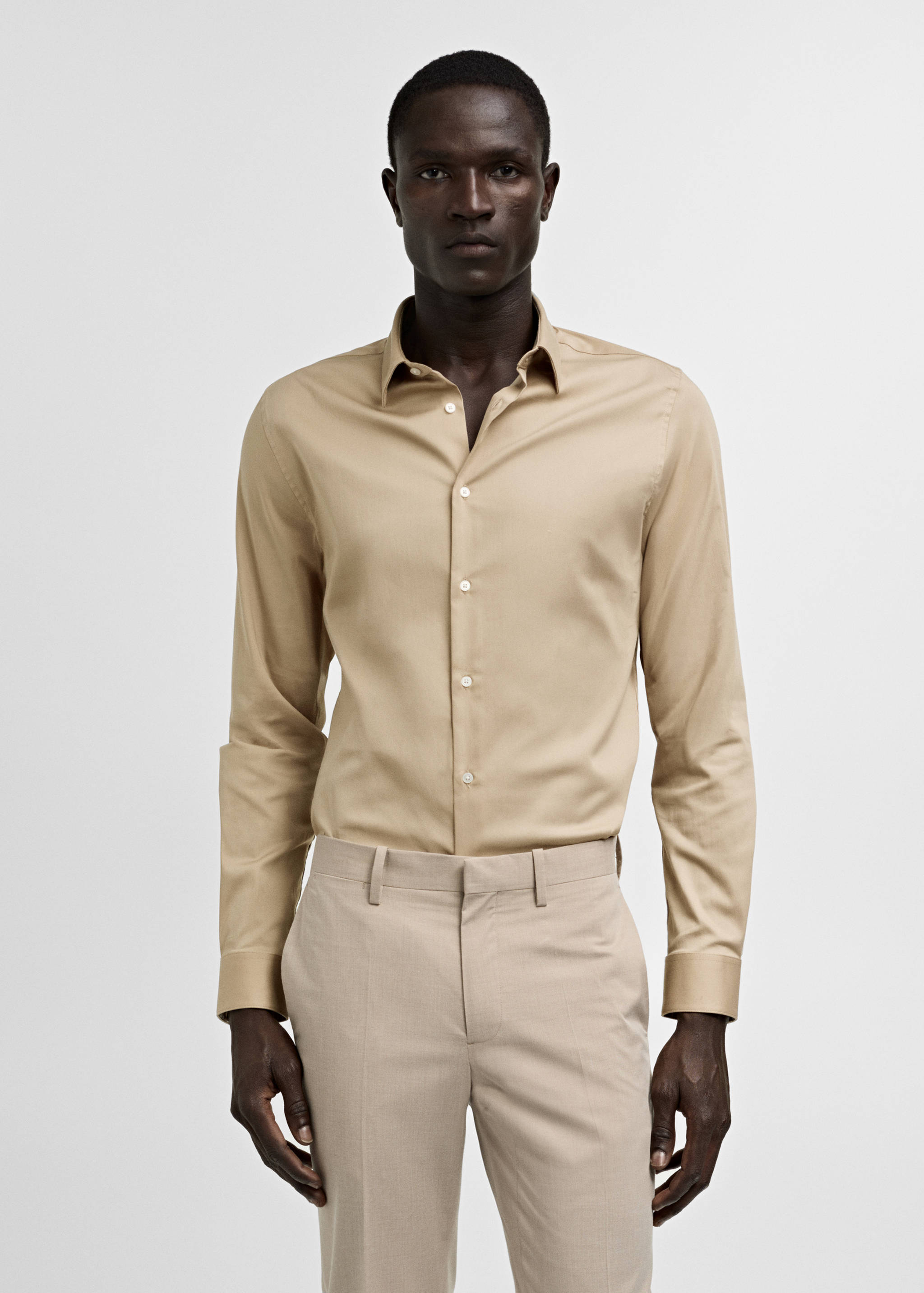 Super slim-fit poplin suit shirt - Medium plane