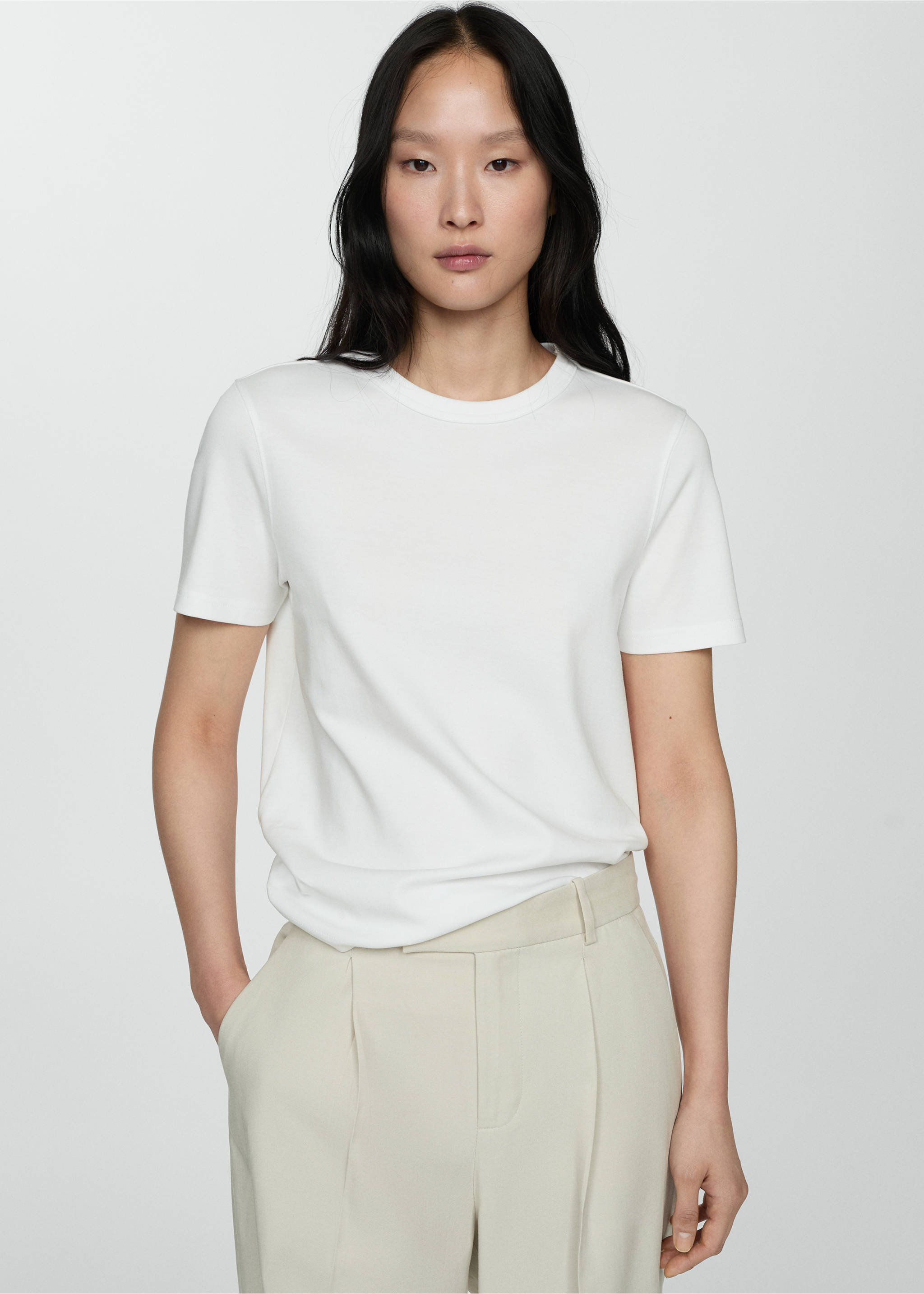 Short-sleeved cotton t-shirt - Medium plane, White. Ref: 77090571-00.