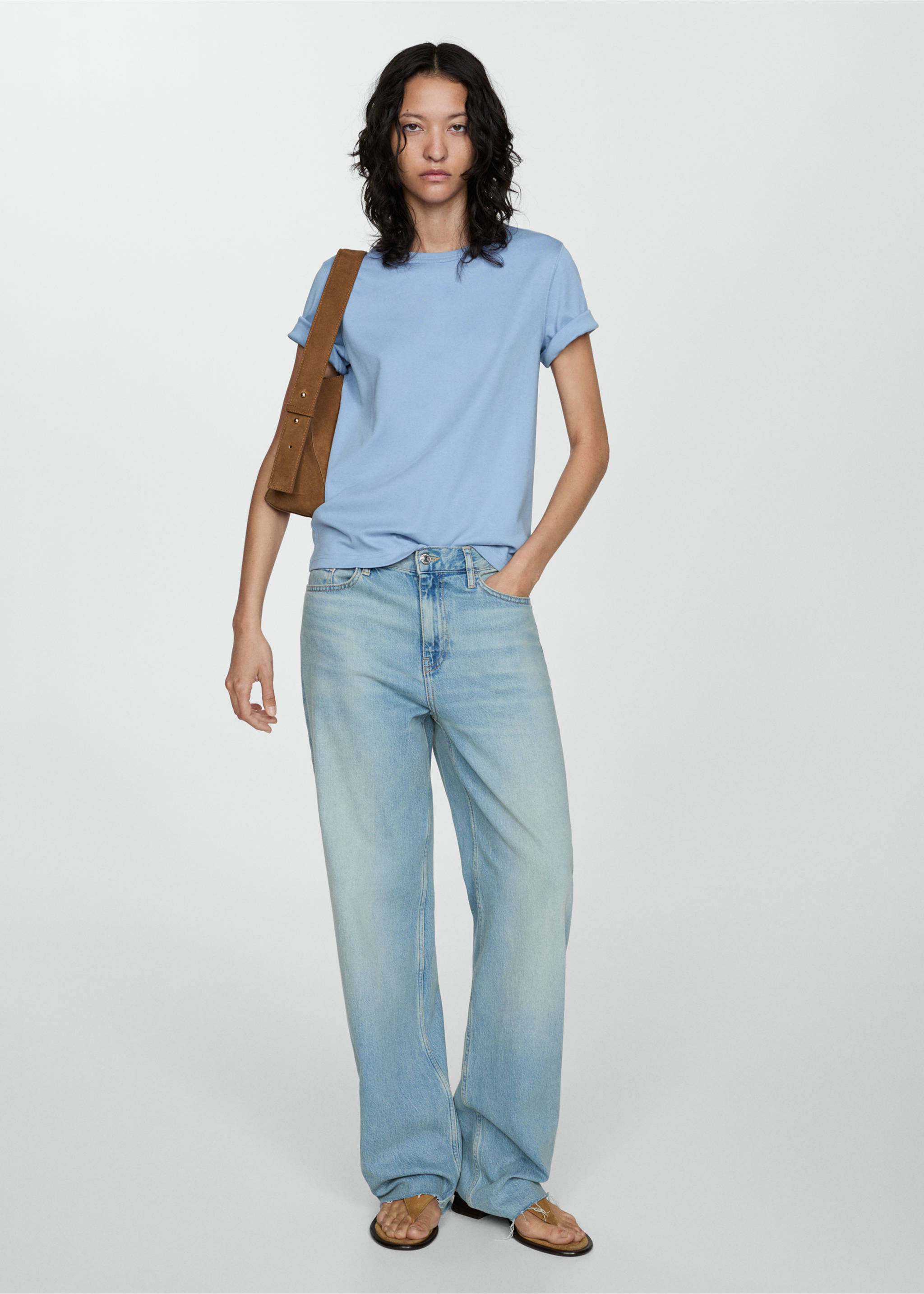 T-shirt coton manches courtes - Plan général, Bleu ciel. Ref: 77090571-00.