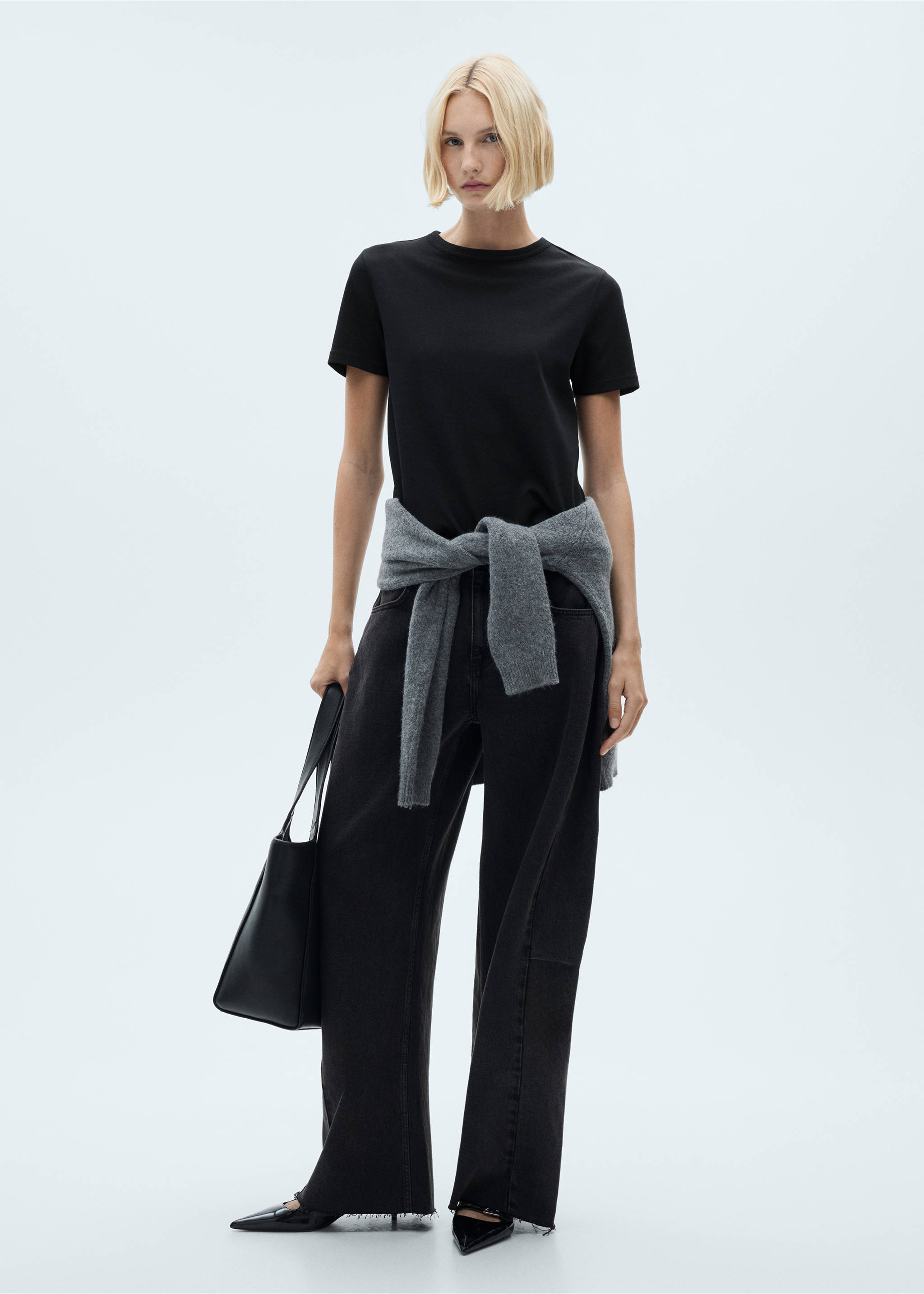 Pamučna majica kratkih rukava - Opći prikaz, Crna. Ref: 77090571-00.