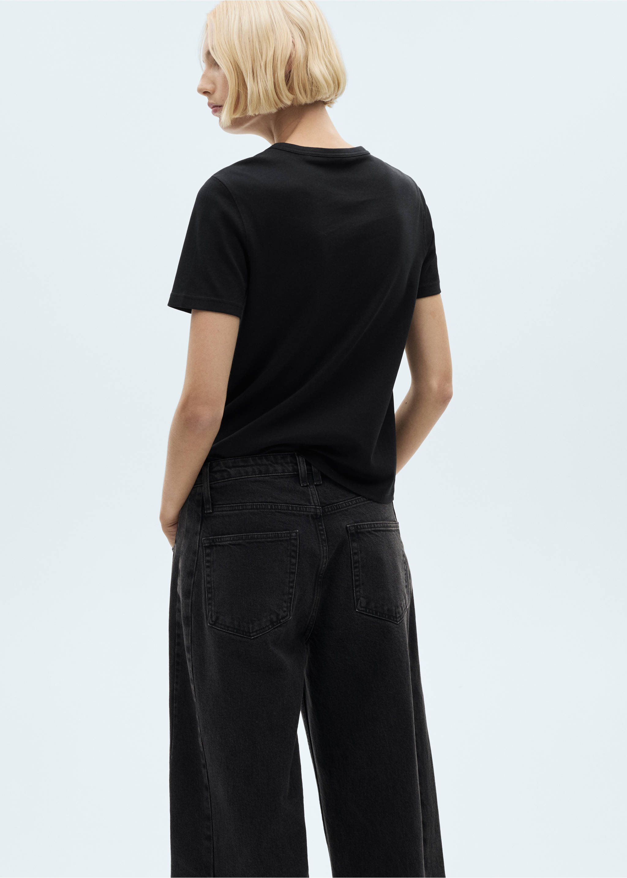 Pamučna majica kratkih rukava - Stražnji dio artikla, Crna. Ref: 77090571-00.