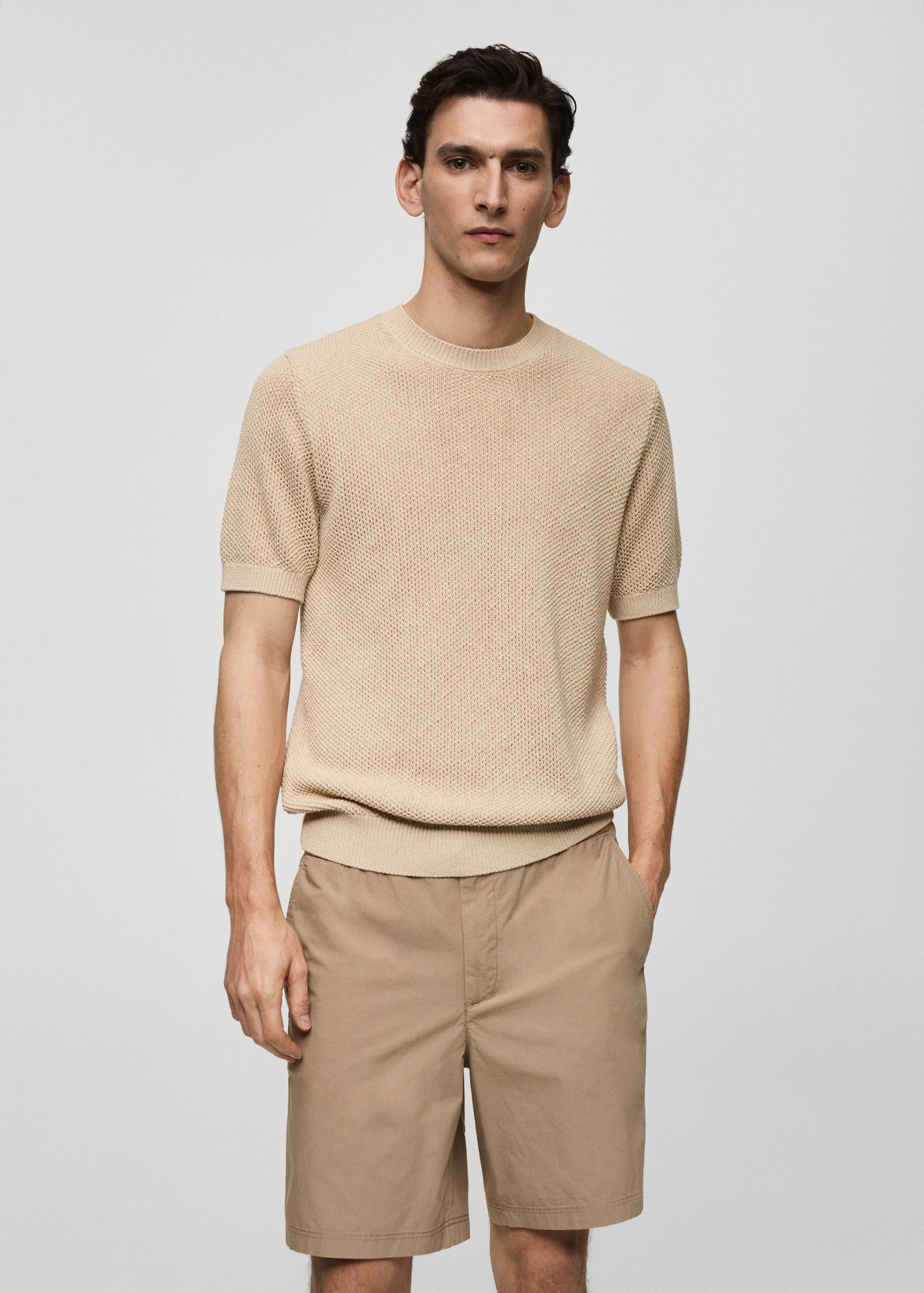 Structured cotton knit t-shirt - Medium plane