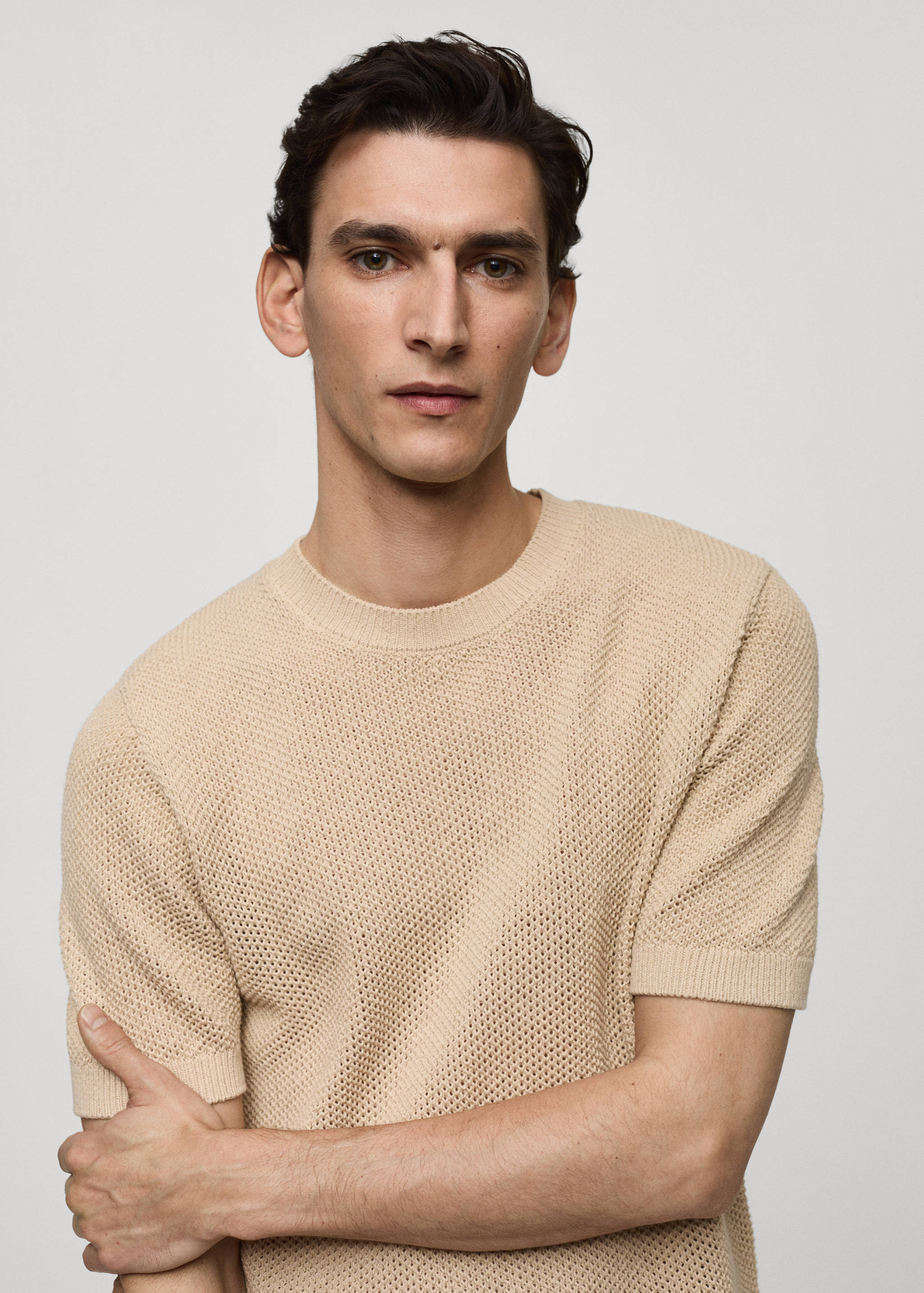 Structured cotton knit t-shirt - Details of the article 1
