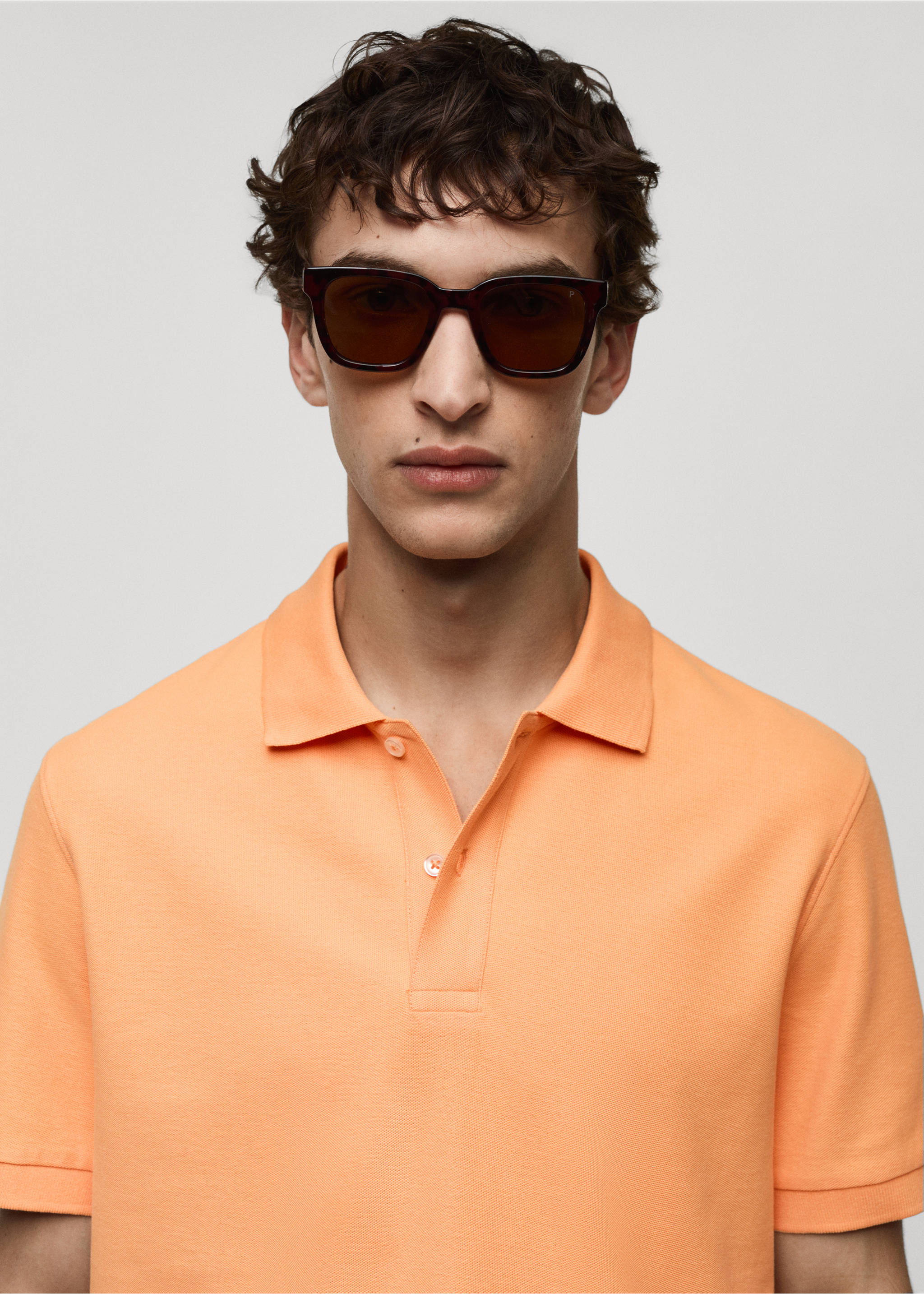 Polokošile piké 100% bavlna - Detail zboží 1, Pastelově oranžová. Ref: 77090584-00.