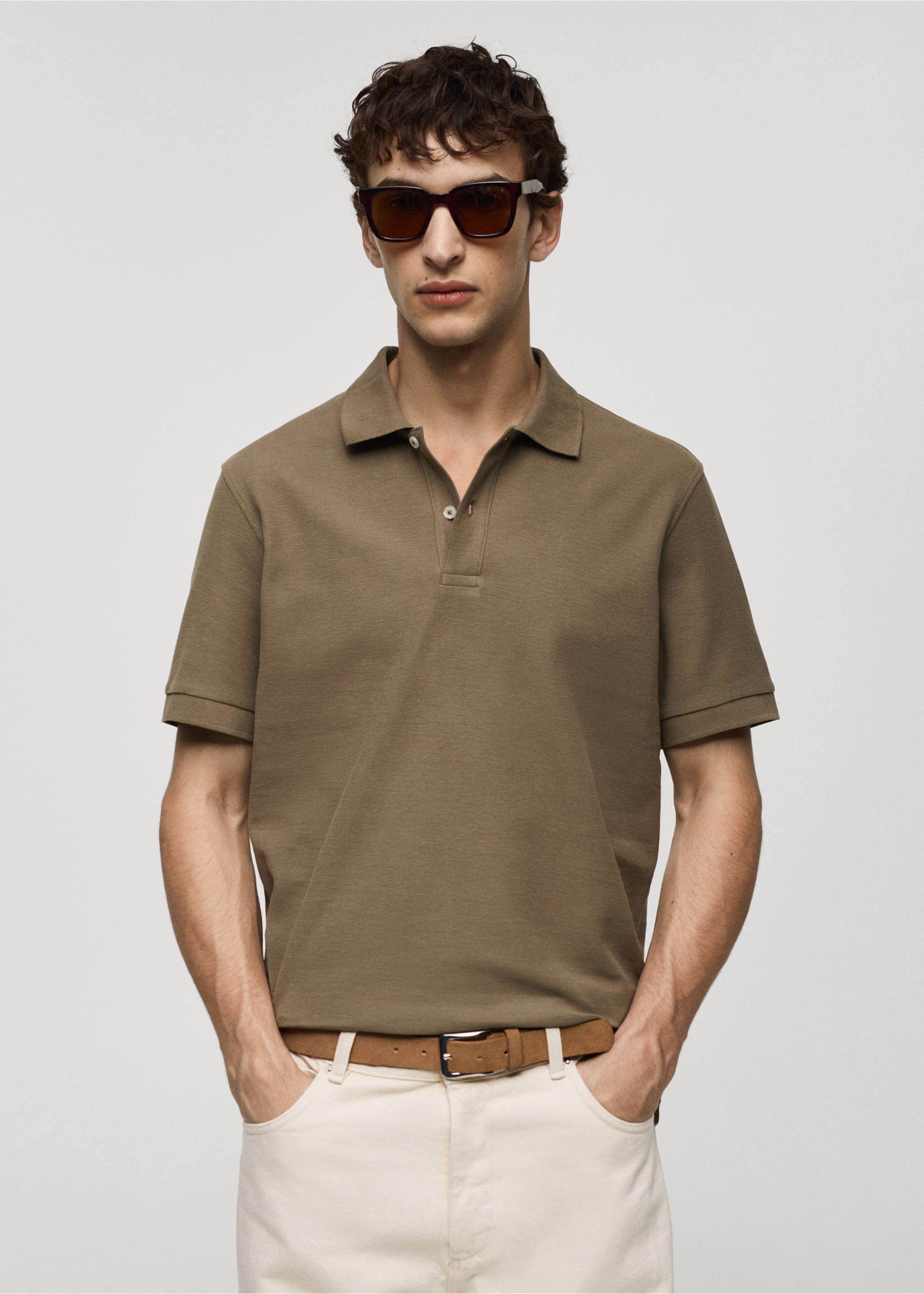 100% cotton pique polo shirt - Medium plane, Olive Green. Ref: 77090584-00.