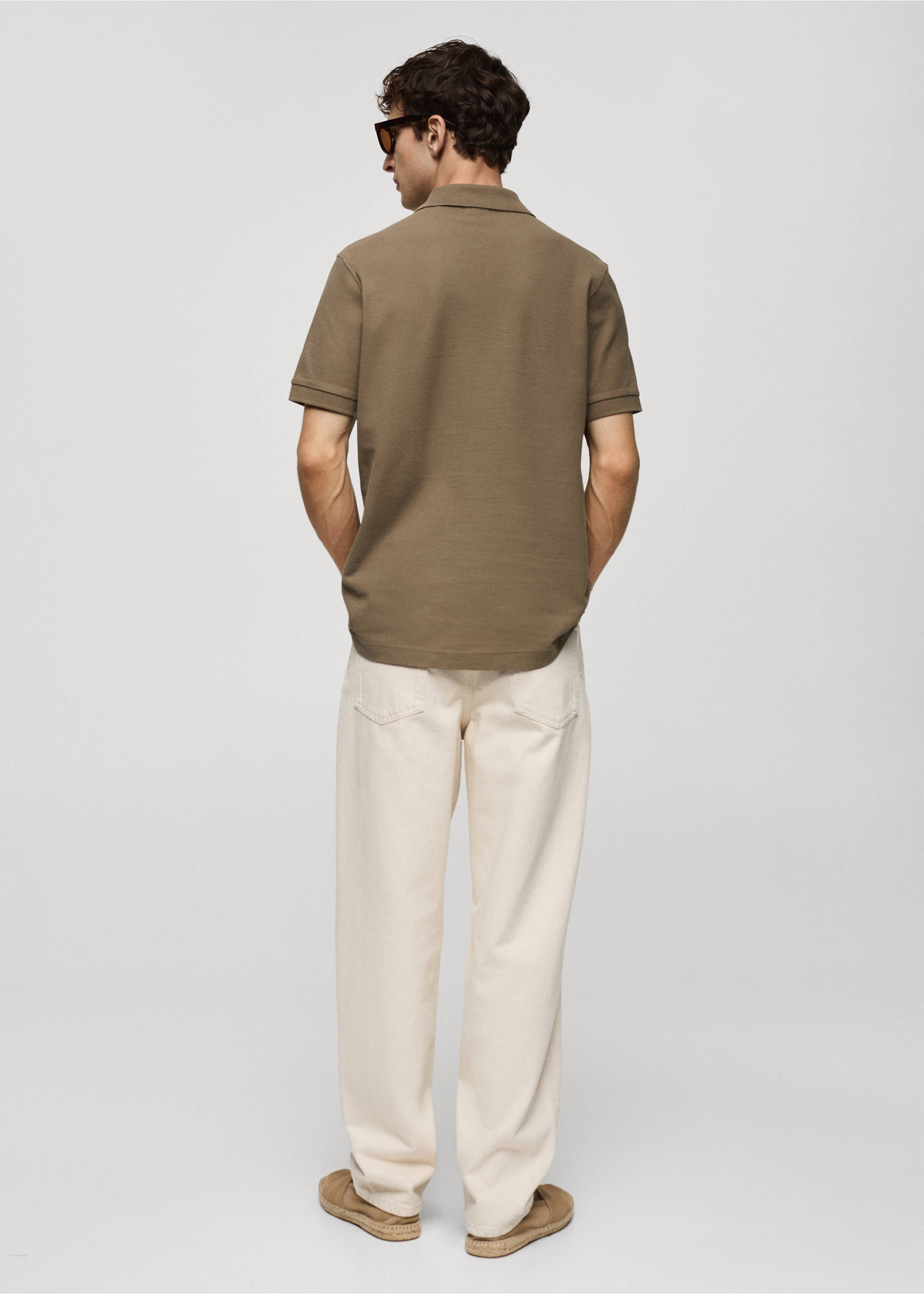 100% cotton pique polo shirt - Reverse of the article, Olive Green. Ref: 77090584-00.