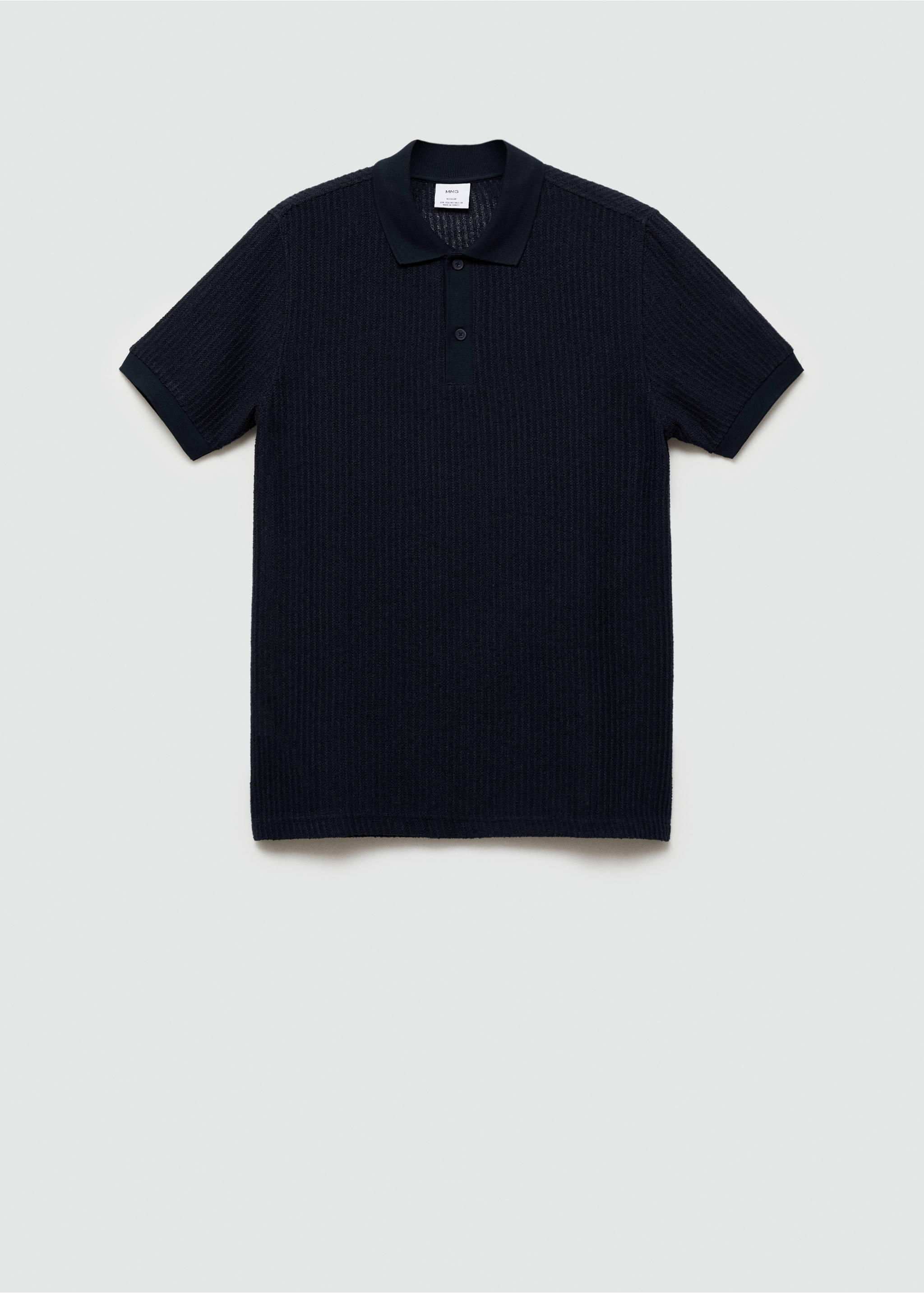 Regular-fit openwork knitted polo shirt - Article without model, Dark Navy. Ref: 77090587-00.