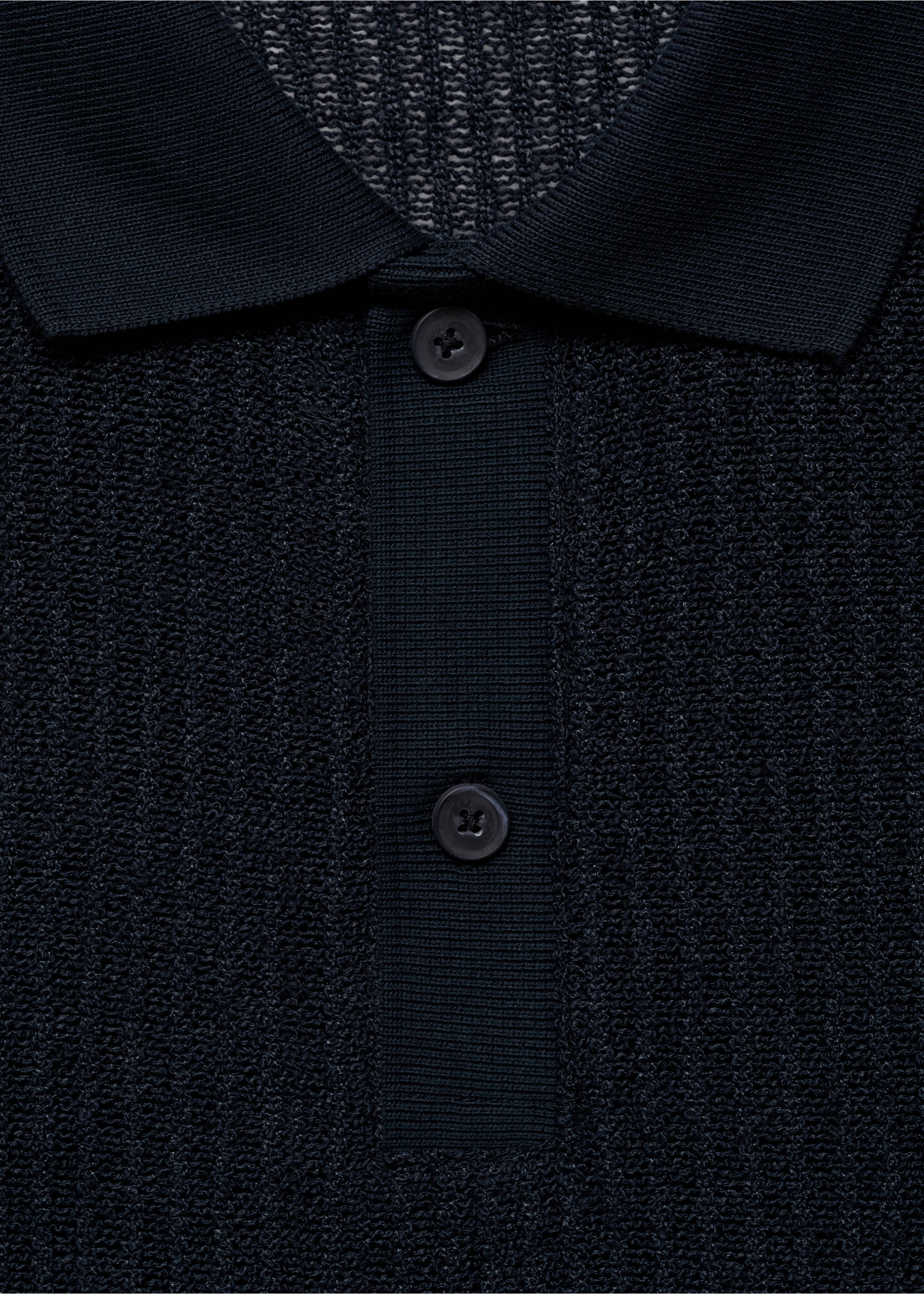 Regular-fit openwork knitted polo shirt - Details of the article 8, Dark Navy. Ref: 77090587-00.