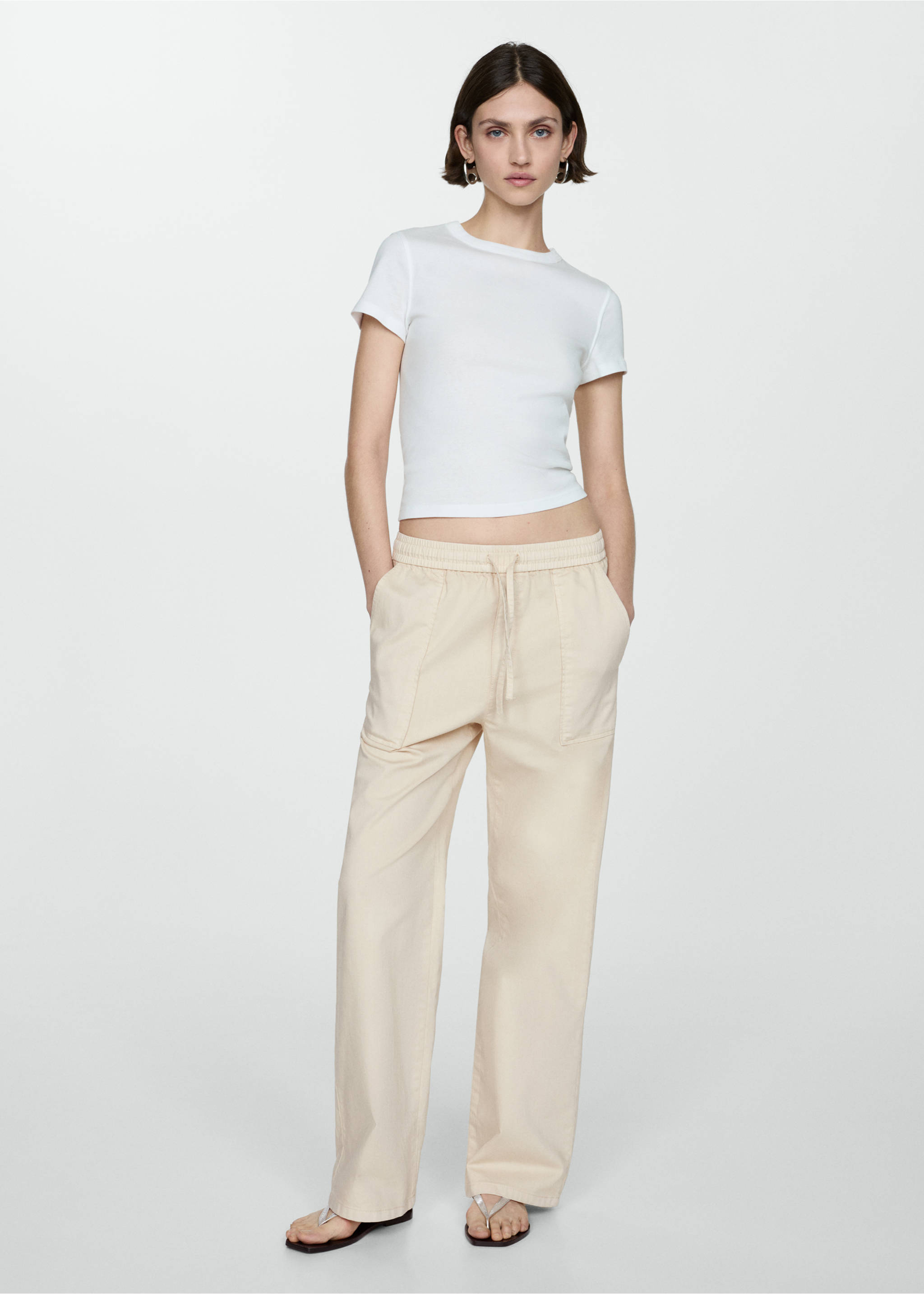 Elastic waist cotton trousers - General plane, Off White. Ref: 77090592-00.