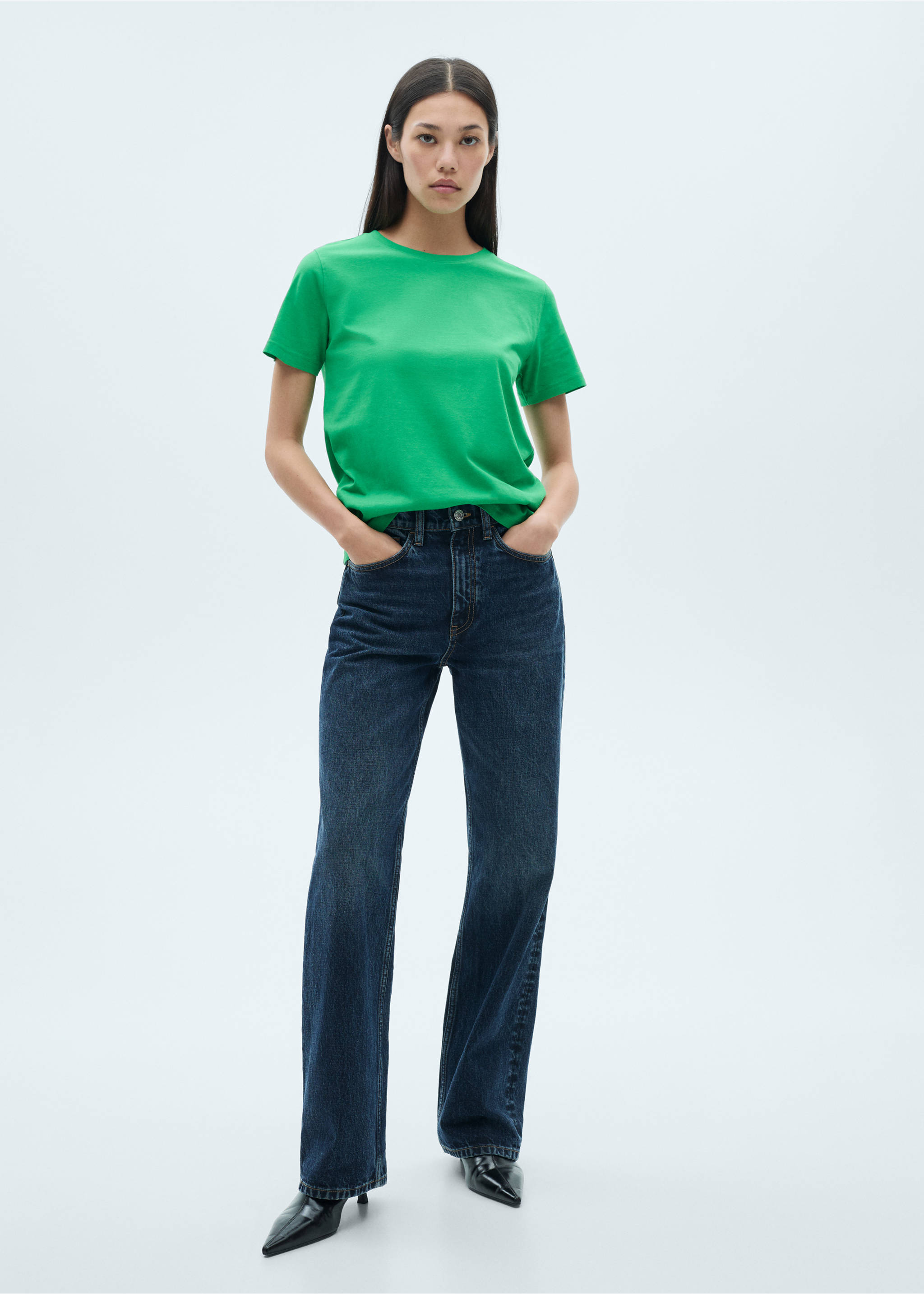 T-shirt coton manches courtes - Plan général, Vert. Ref: 77090593-00.