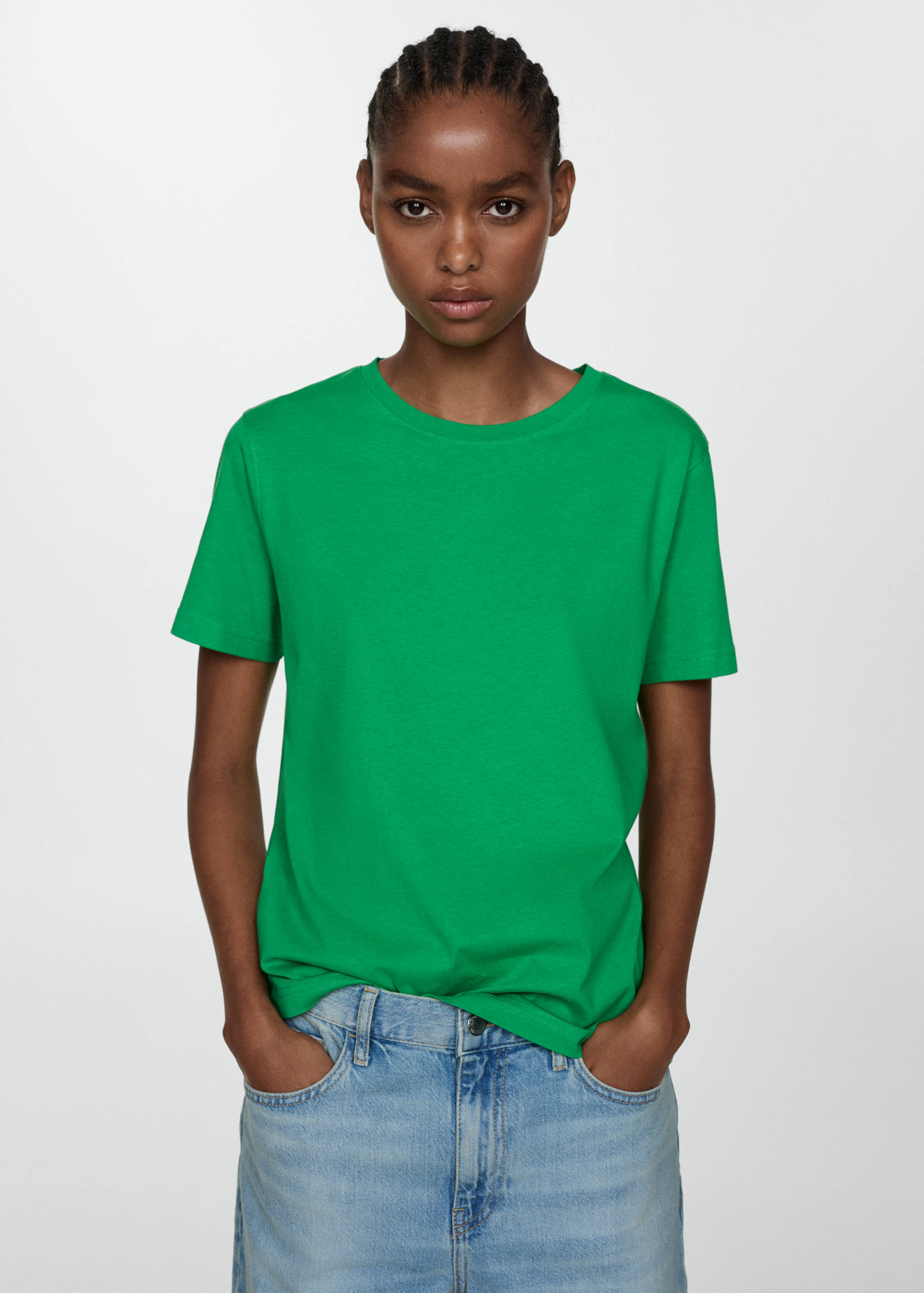 Kurzärmliges Baumwoll-T-Shirt - Mittlere Ansicht