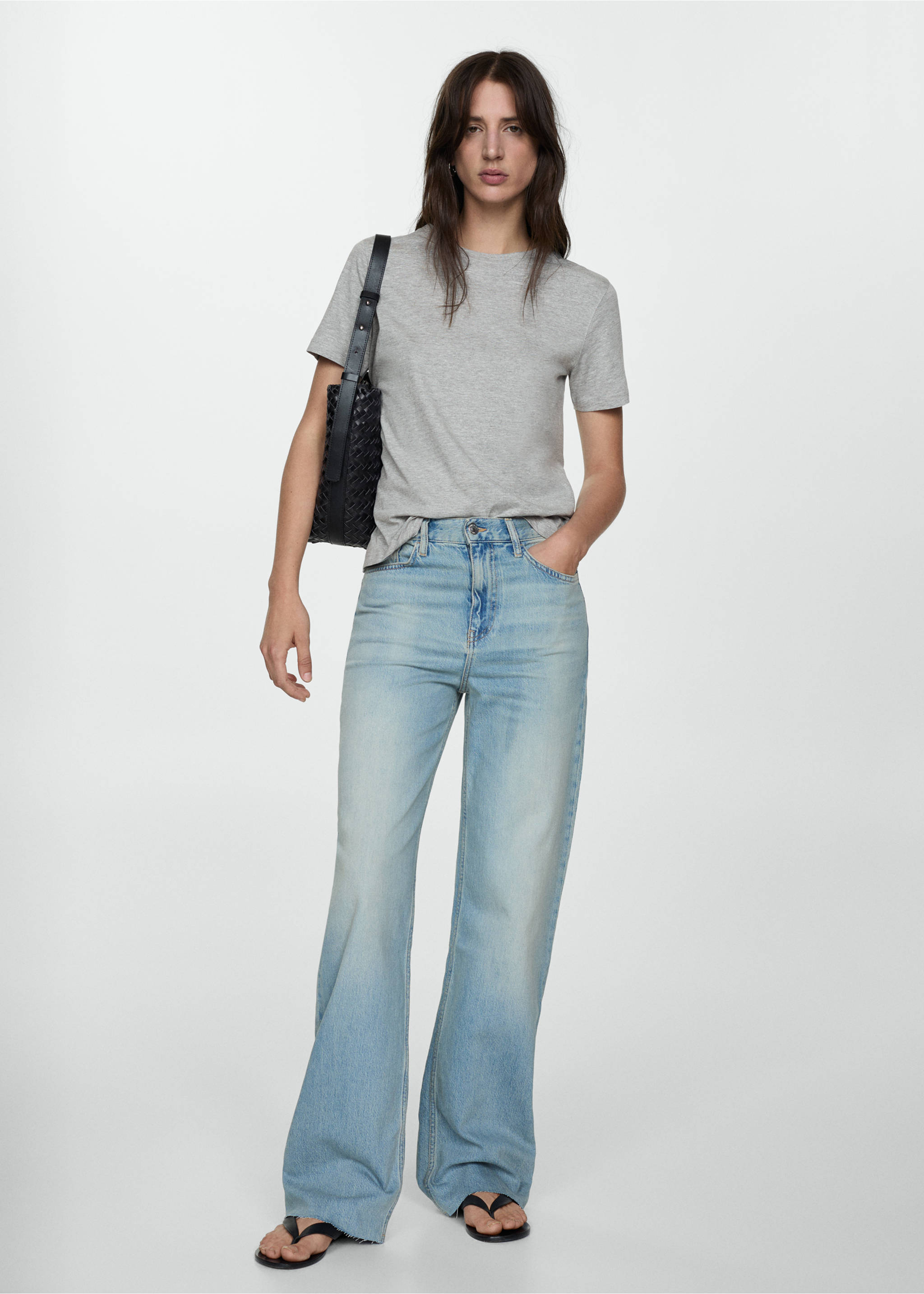 Kurzärmliges Baumwoll-T-Shirt - Allgemeine Ansicht, Mittelgrau meliert. Ref: 77090593-00.