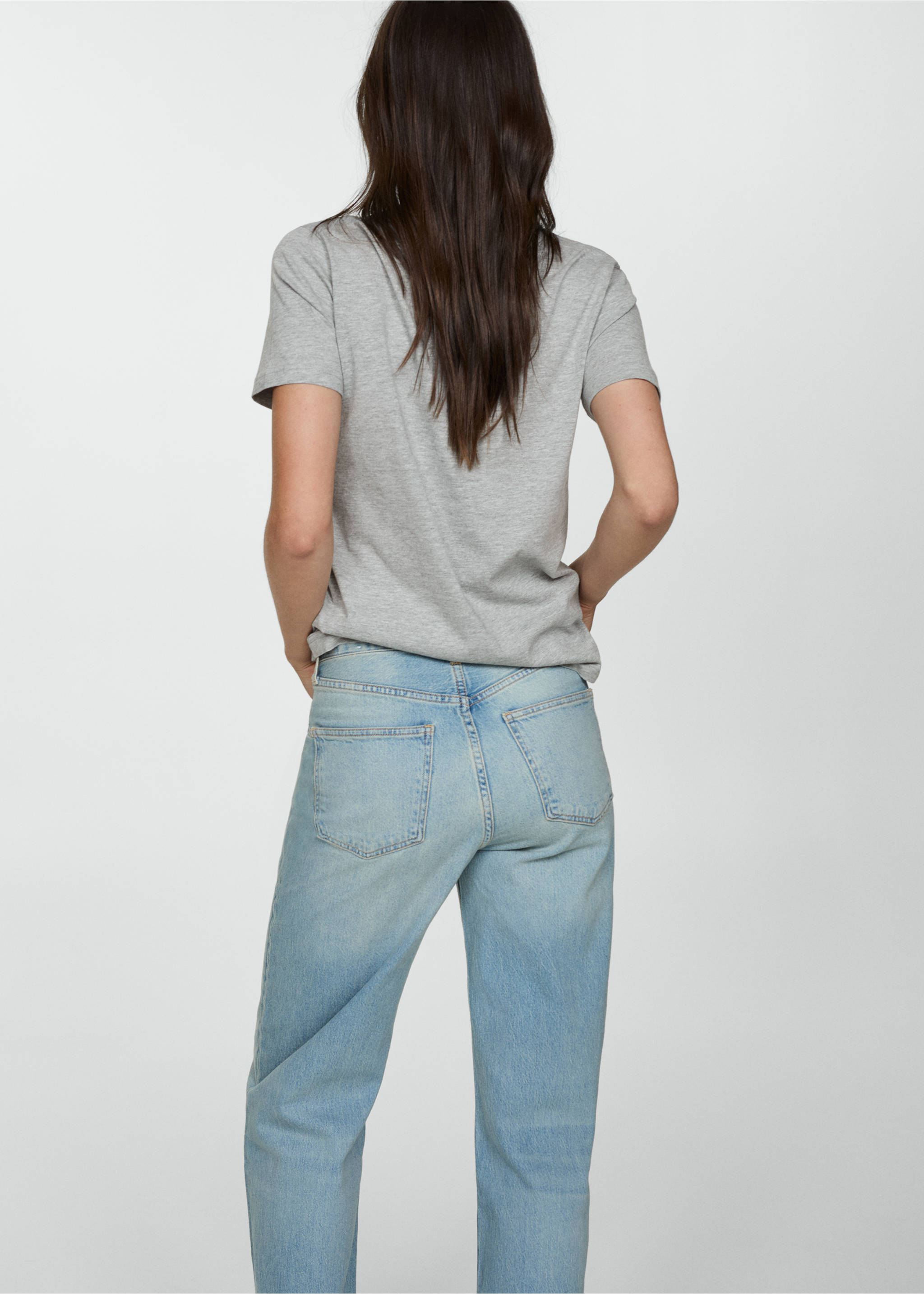 Kurzärmliges Baumwoll-T-Shirt - Rückseite des Artikels, Mittelgrau meliert. Ref: 77090593-00.