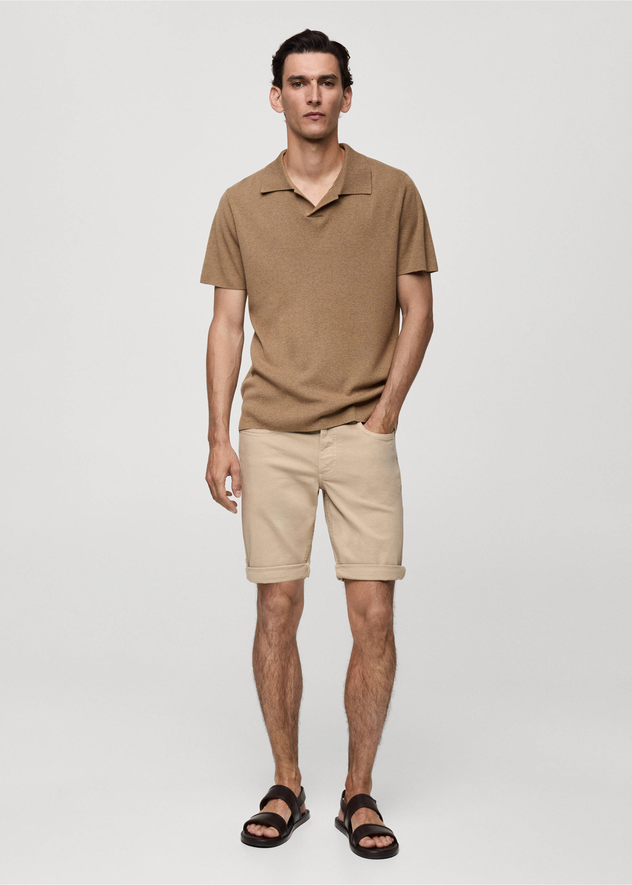 Bermuda en jean slim fit - Plan général, Beige. Ref: 77090595-00.
